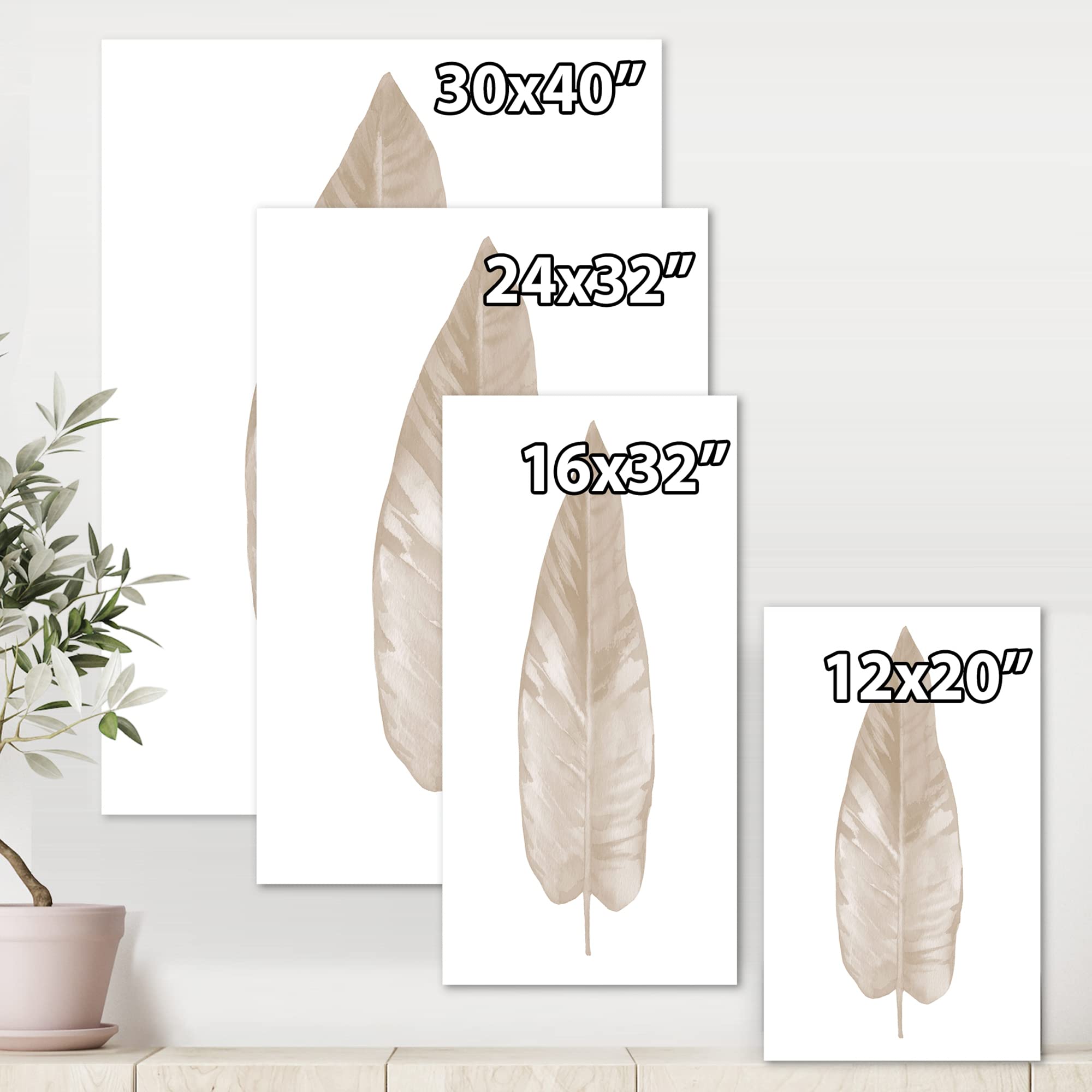 DesignQ Beige Dried Leaf Plant Traditional Canvas Wall Art - Handmade Home Decor for Living Room, Bedroom & Office