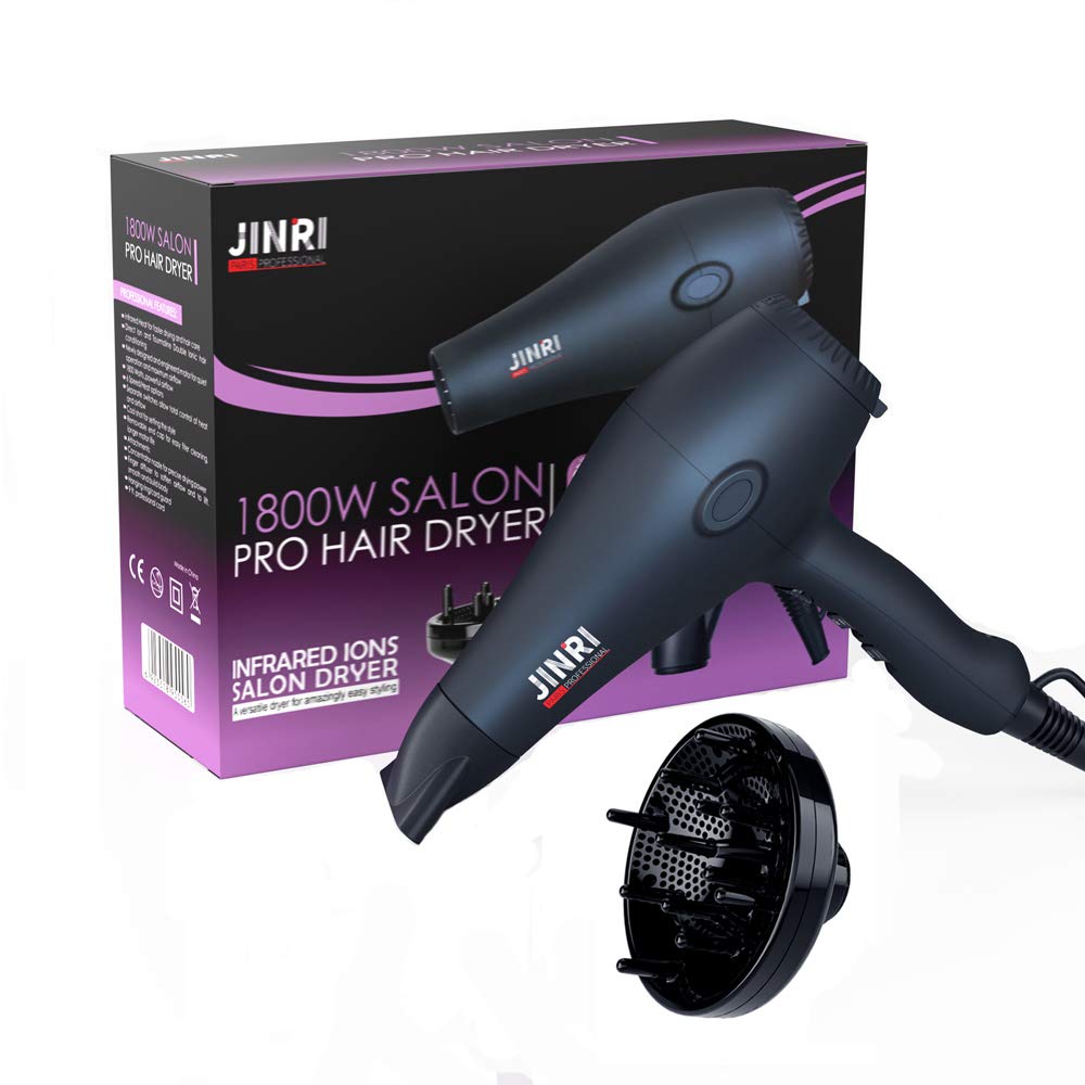 Jinri 1875W Professional Ionic Salon Hair Dryer - Lightweight Fast Drying with 2 Speeds & 3 Heat Settings | Includes Concentrator, Diffuser & Styling Pick Comb | Perfect for Home Use, Salon Professionals & Travel