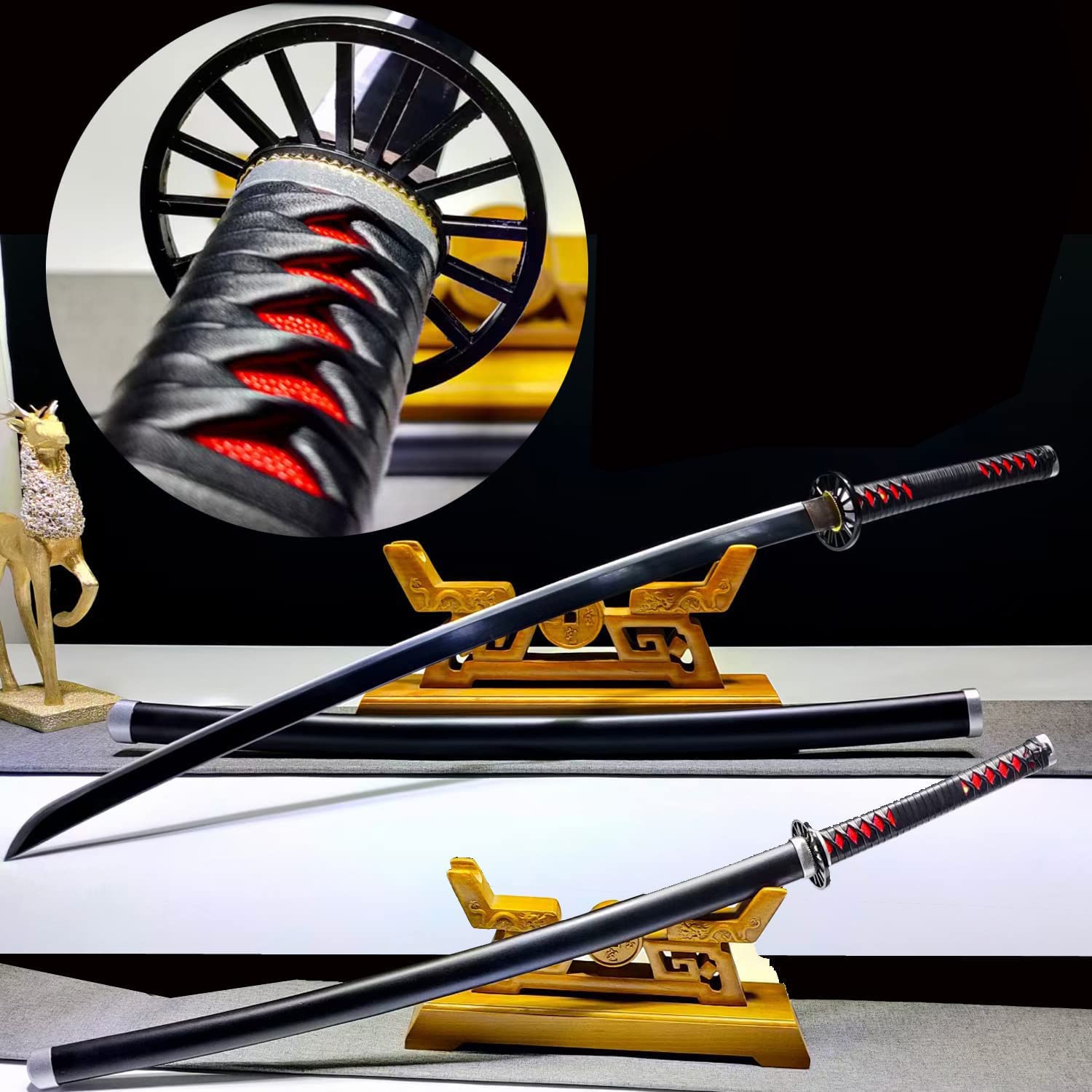 Handmade 1095 High Carbon Steel Demon Slayer Katana Sword - Agatsuma Zenitsu Cosplay Knife, Sharp Japanese Anime Sword, Real Weapon for Collection & Display - Perfect for Cosplay, Anime Enthusiasts, and Martial Arts Training