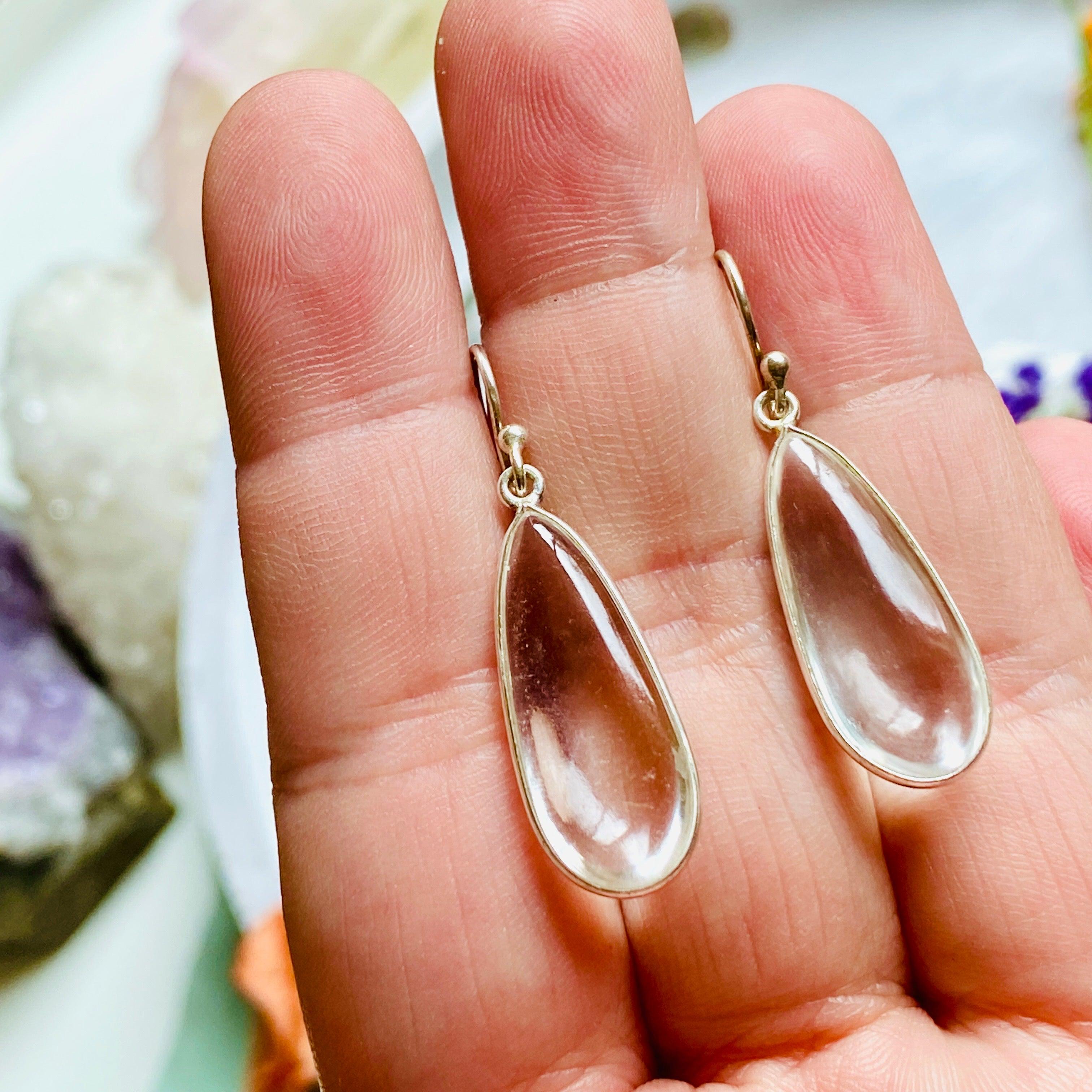 Natural Clear Quartz Cabochon Teardrop Earrings for Women - Handmade Dangle Jewelry E2456 KEGJ956 - Perfect for Weddings, Parties & Everyday Wear