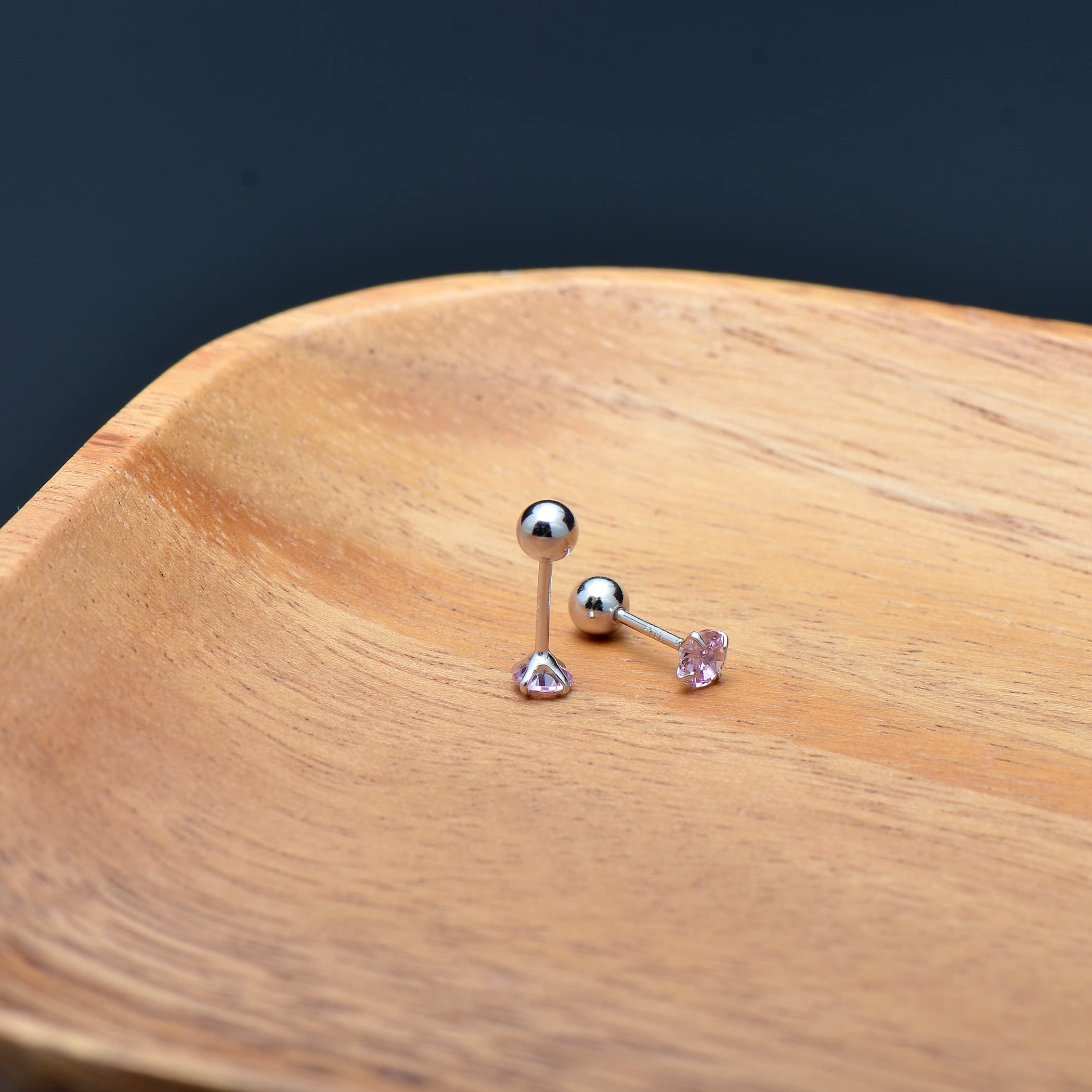 Sterling Silver Cubic Zirconia Screw Back Earrings - 3mm Barbie Pink Studs | Perfect for Everyday Wear, Gift Giving & Special Occasions