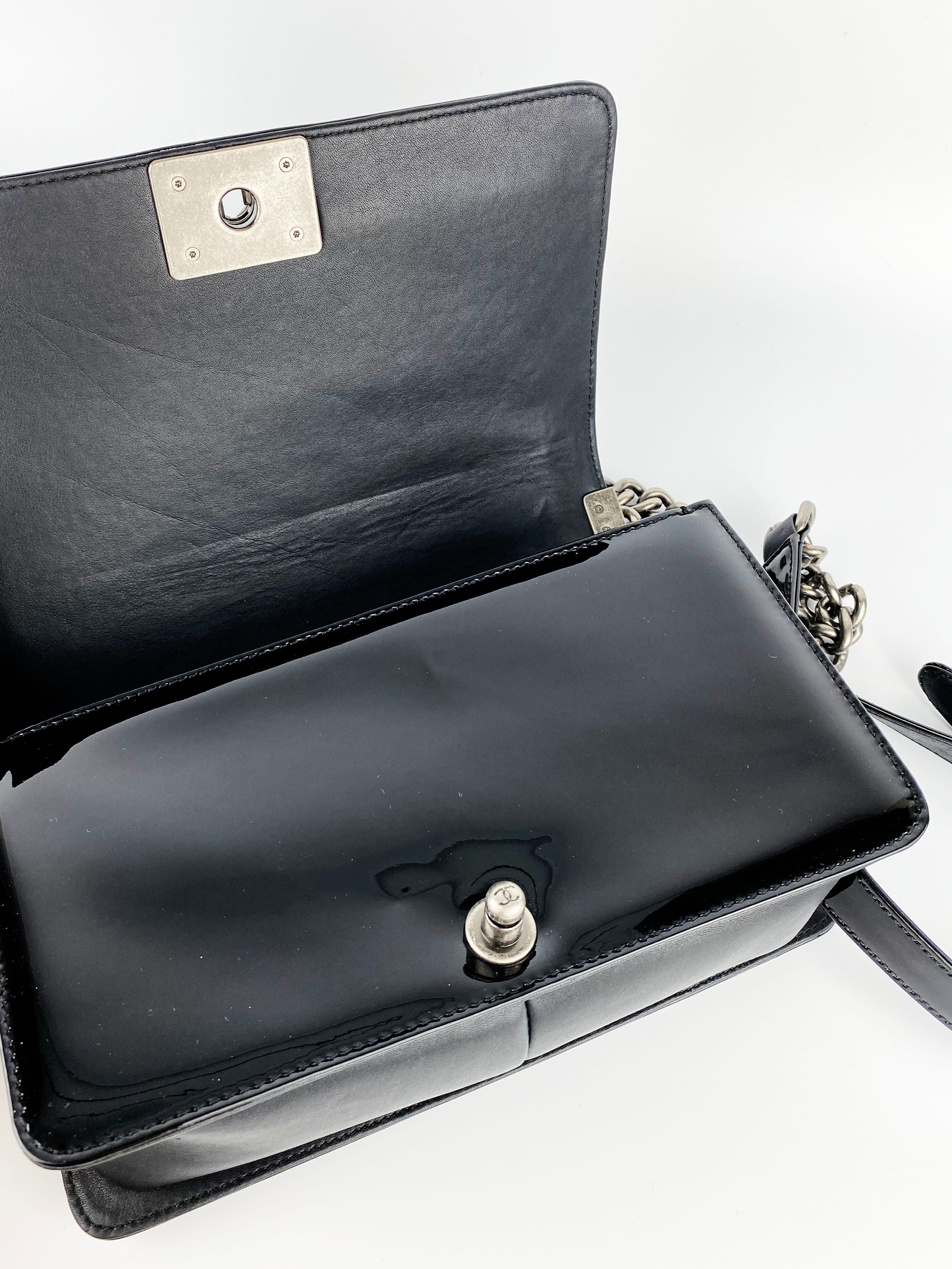 Chanel Boy Black Patent Leather Handbag - Luxury Designer Crossbody Bag for Women, Perfect for Parties, Date Nights & Special Occasions