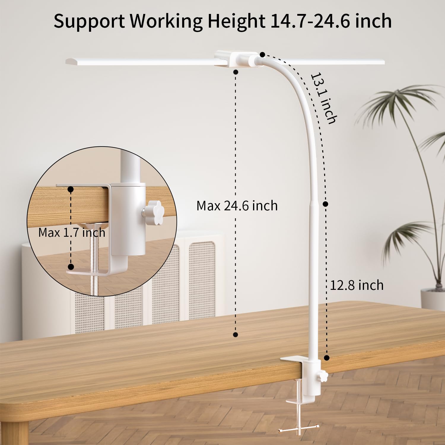 KableRika Dual Head LED Desk Lamp with Remote Control - Adjustable Clamp Light for Home Office, Study, Reading & Monitor Workbench - Eye-Caring Architect Lighting for Workspace & Gaming Setup