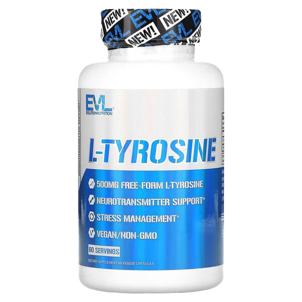 EVLution Nutrition L-Tyrosine 60 Capsules - Amino Acid Supplement for Focus, Energy & Stress Relief - Supports Cognitive Function & Mood - Perfect for Workouts, Study & Daily Stress Management