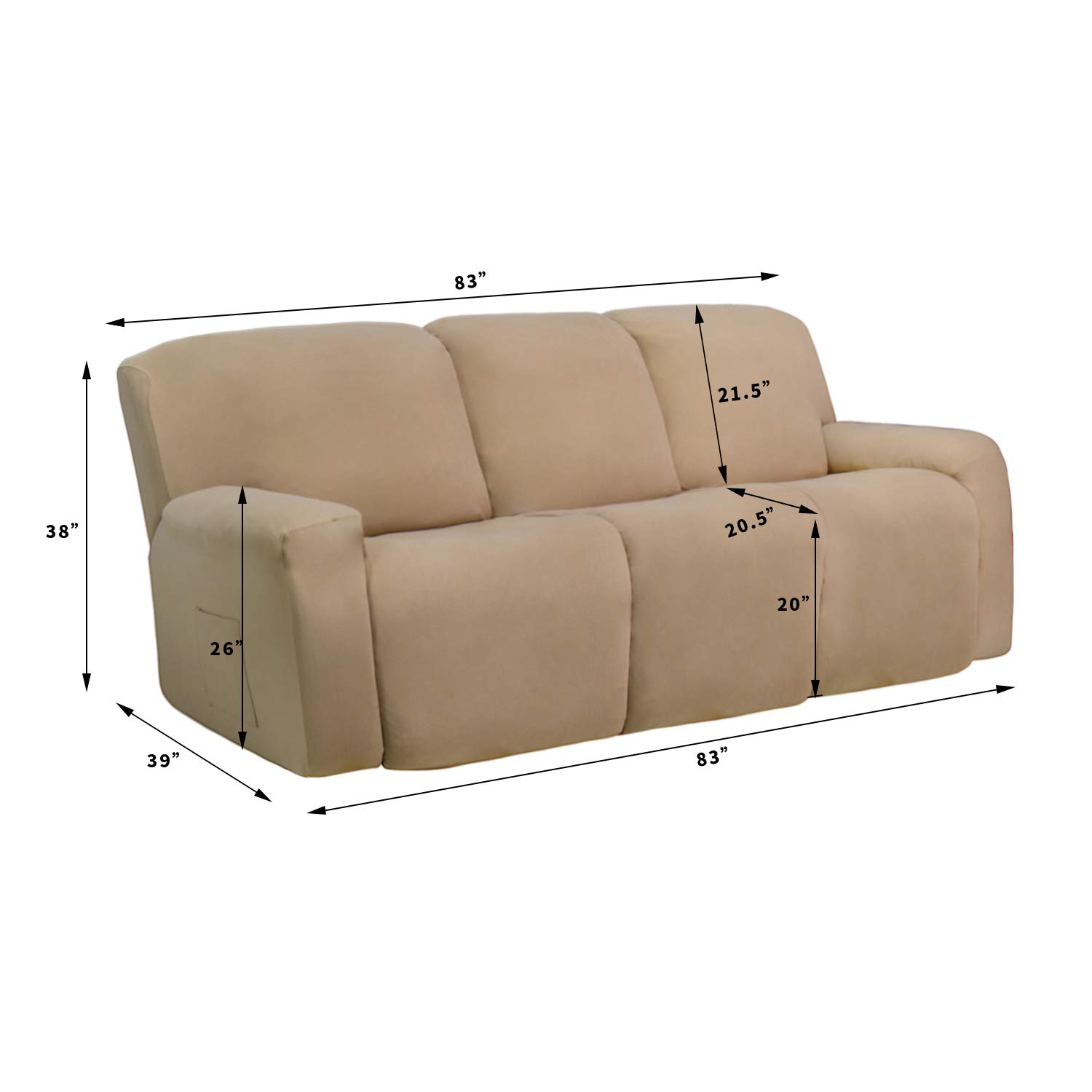 8-Piece Microfiber Stretch Sectional Recliner Sofa Slipcover - Soft Fitted Fleece 3-Seat Couch Cover - Washable Furniture Protector with Elastic Edges for Kids & Pets - Pale Yellow - Perfect for Living Room, Family Room & Home Theater Comfort