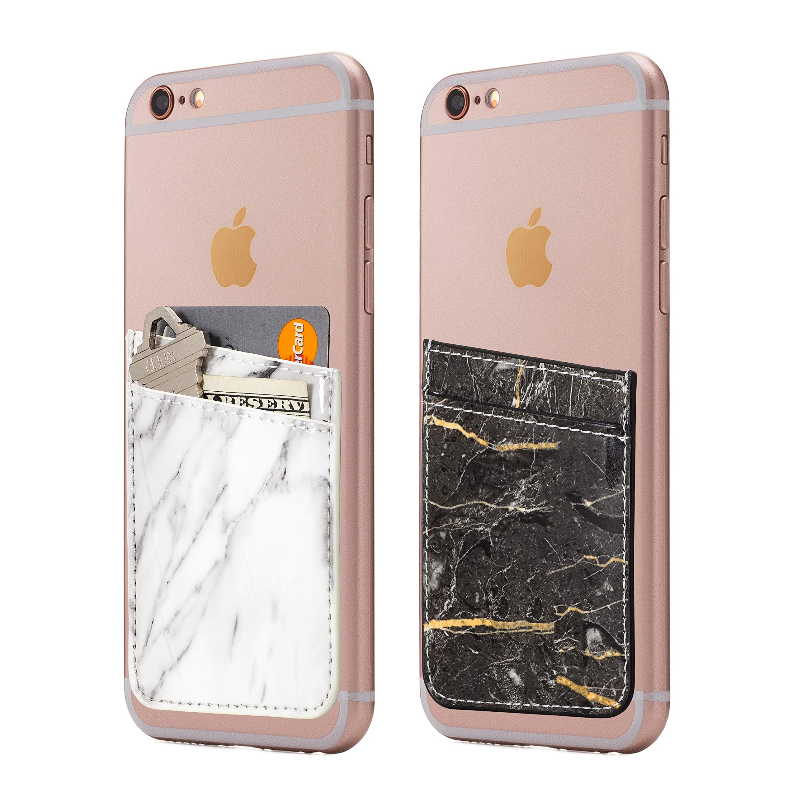2-Pack Stick-On Phone Wallet Card Holder - Slim Adhesive Pocket for iPhone, Android & All Smartphones (White & Black) | Perfect for Credit Cards, IDs & Cash On-The-Go