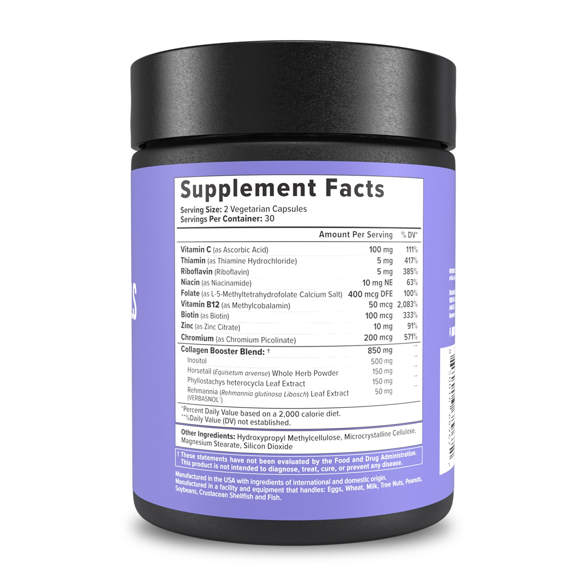 InnoSupps Vegan Collagen Booster Supplement for Hair, Skin & Nails - Biotin, B12 & Horsetail Herb Powder - Promotes Hair Growth, Skin Revitalization & Stronger Nails - 60 Capsules - Perfect for Daily Beauty & Wellness Routine