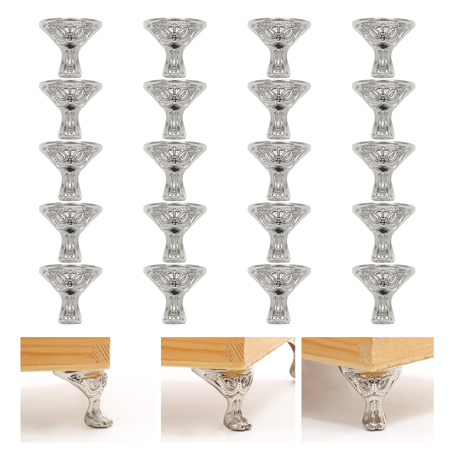 Antique Brass Box Legs 20 Pcs - Decorative Wooden Jewelry Chest Feet, Storage Box Corner Protectors (Silver, Style3) for DIY Furniture, Vintage Trunk & Home Decor Projects