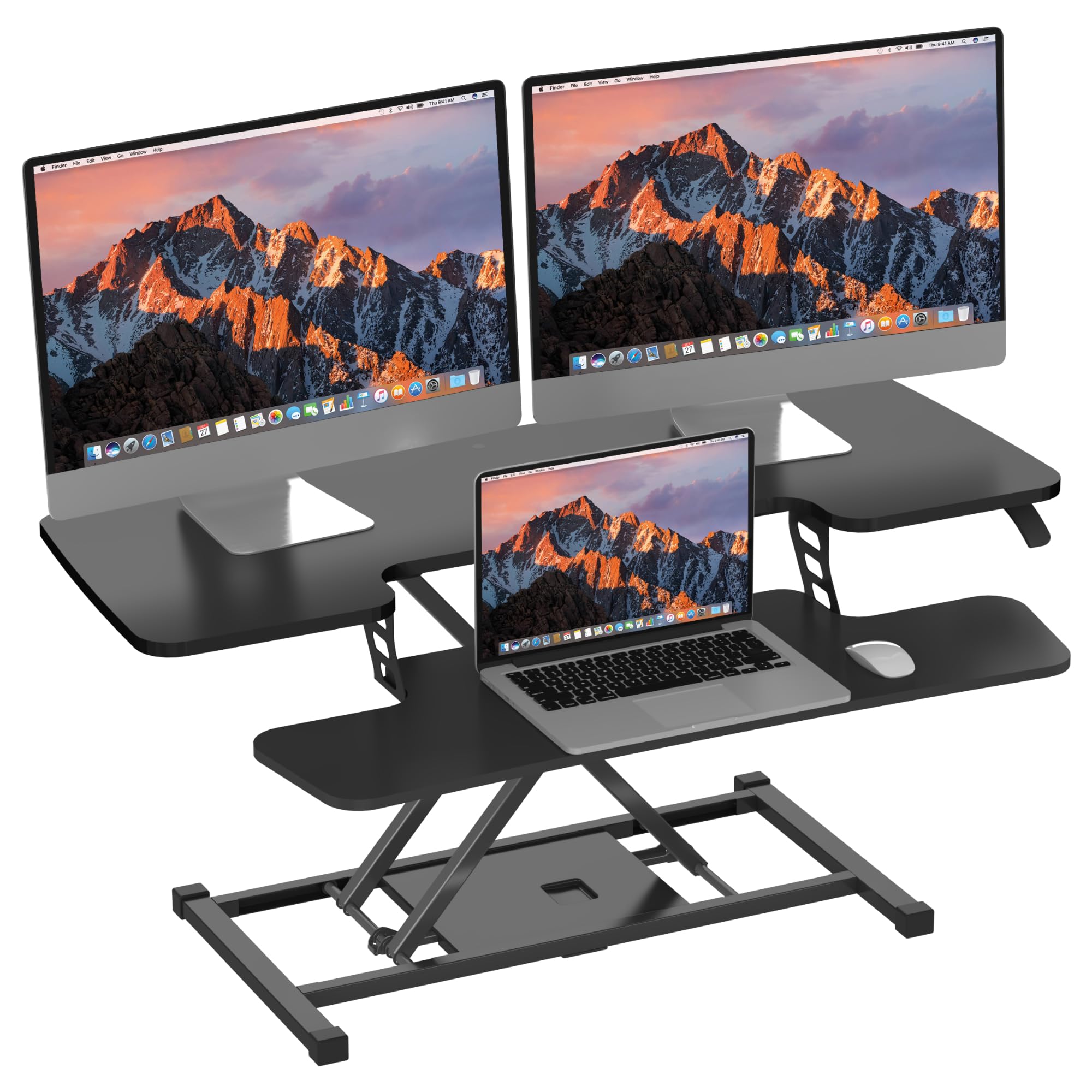 SANODESK 40 Inch Height Adjustable Standing Desk Converter - Quick Sit to Stand Desktop Riser with Large Keyboard Tray, Dual Monitor & Laptop Workstation (Black) - Perfect for Home Office, Gaming & Ergonomic Workspace Setup