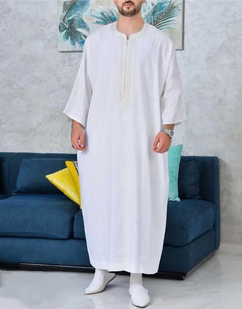 Authentic Moroccan Kaftan for Men - Arabic Inspired Long Striped Dress | Modest Muslim Clothing for Prayer, Eid & Special Occasions