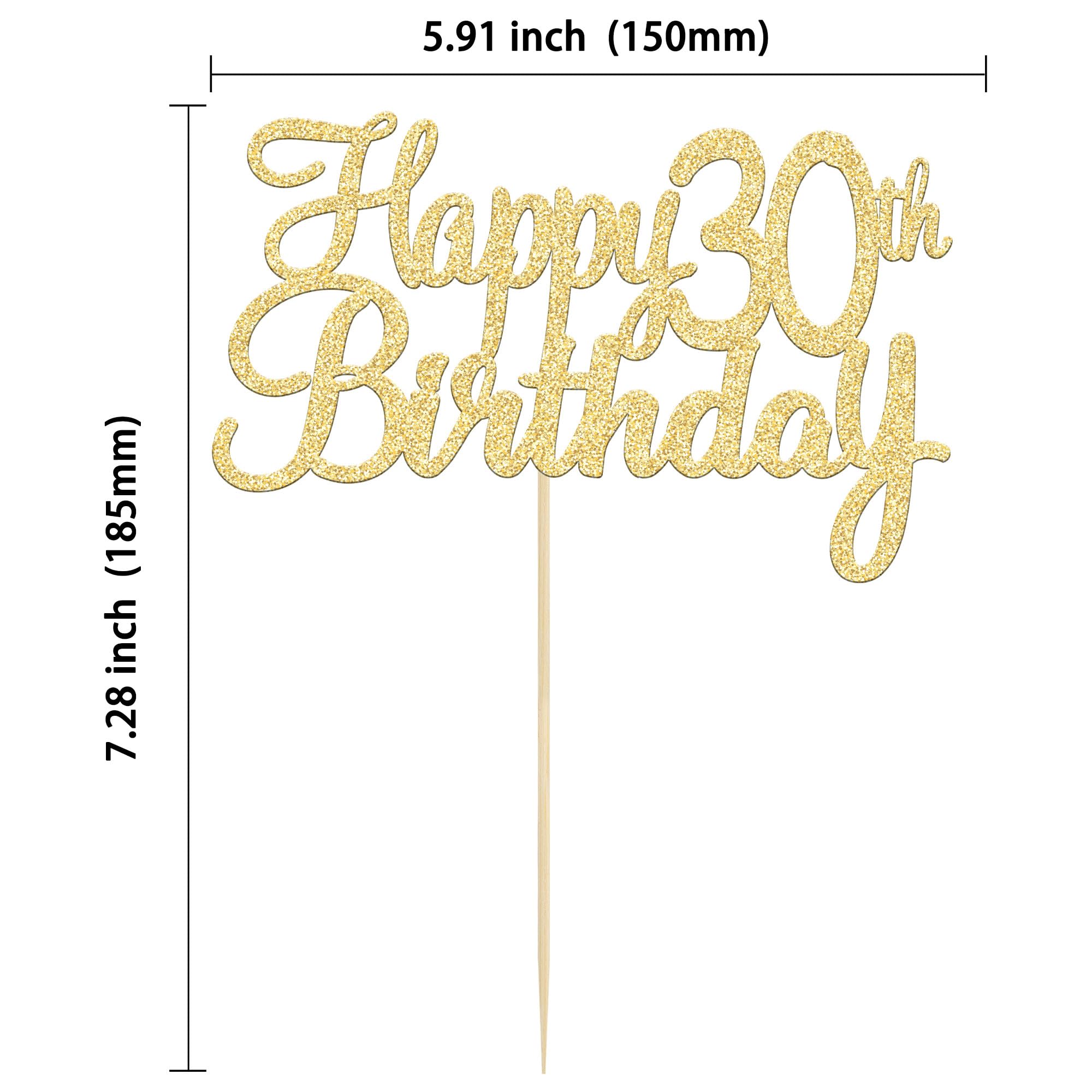 Happy 30th Birthday Cake Topper - Gold Glitter 30 Cupcake Toppers Set - Cheers to 30 Party Decorations - Perfect for 30th Birthday Cakes, Cupcakes & Celebration Supplies | Great for Birthday Parties, Anniversaries & Milestone Events