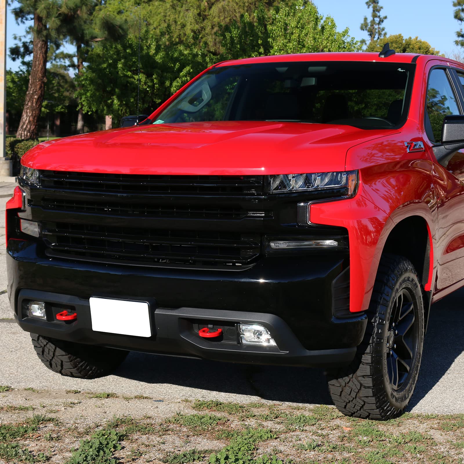 IKON MOTORSPORTS Glossy Black Front Bumper Hood Mesh Grill Compatible With 2019-2021 Chevrolet Silverado 1500 LT/LTZ/RST/High Country | Upgrade Your Truck's Style & Protection for Off-Road & Daily Driving