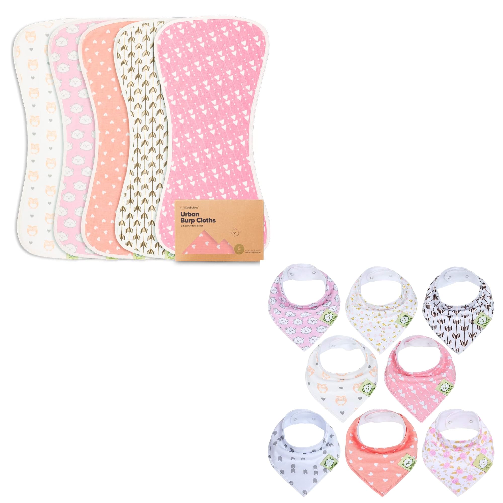Organic Burp Cloths & Bandana Bibs Set by KeaBabies - Soft Cotton Baby Essentials for Boys & Girls - Ideal for Newborns, Feeding & Drool Control - Perfect Baby Shower Gift for New Moms