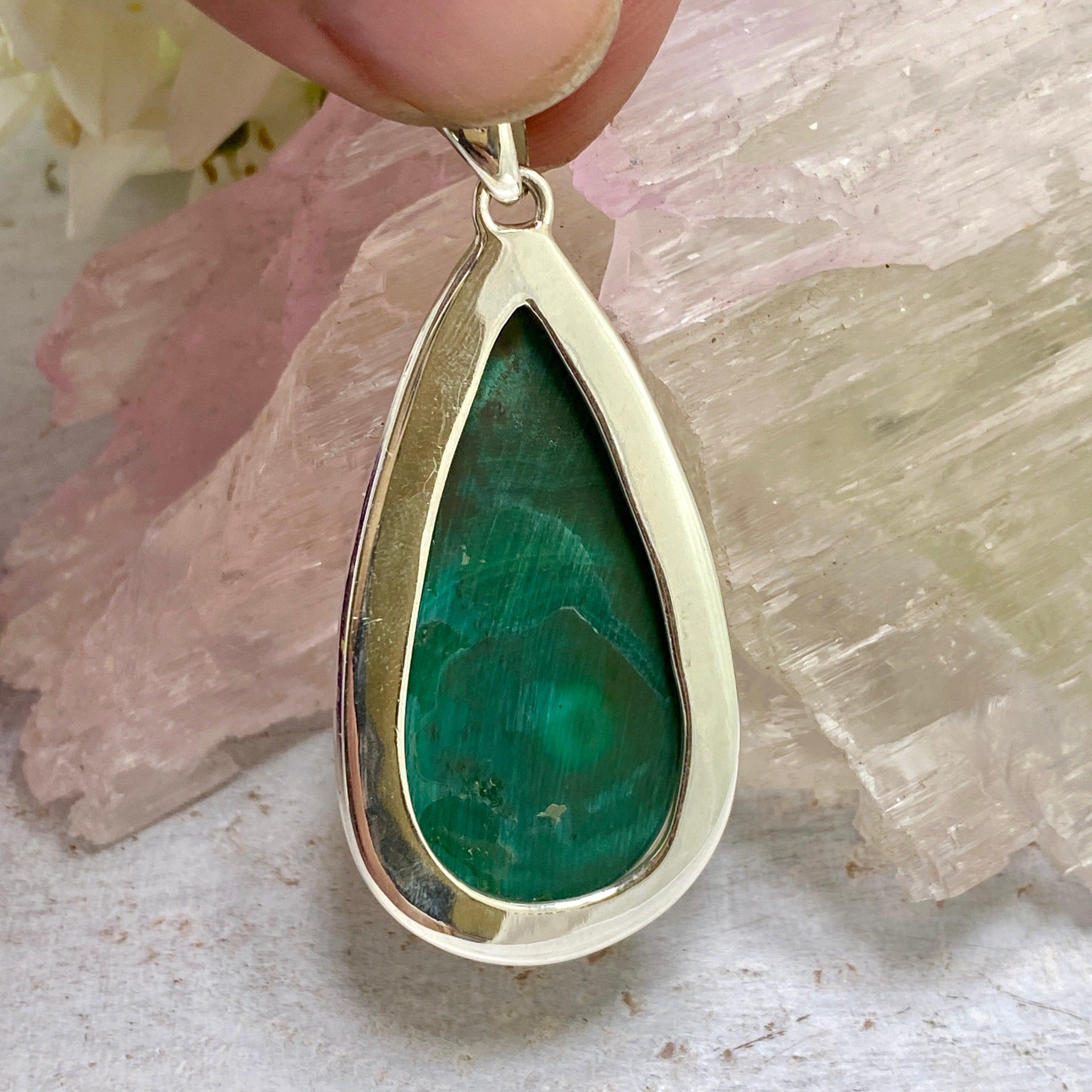 Natural Malachite Teardrop Pendant Necklace KPGJ3322 | Handcrafted Green Gemstone Jewelry for Women | Perfect for Gifts, Meditation & Boho Fashion