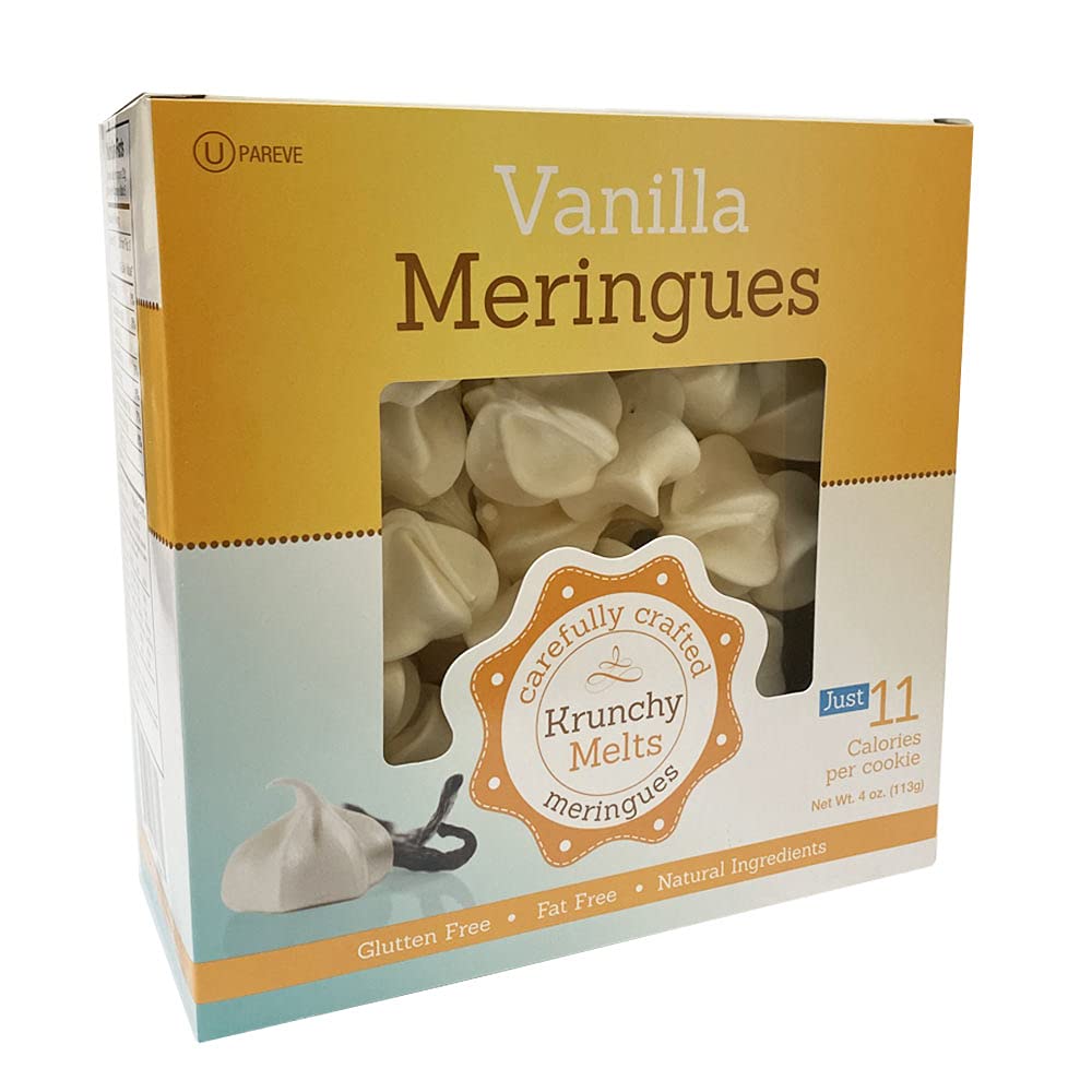 Krunchy Melts Original Vanilla Meringue Cookies - Low Calorie (90 Cal/Serving), Fat Free, Gluten Free, Dairy Free Snacks (4 Oz) - Perfect for Keto Diet, Weight Loss & Healthy Dessert Lovers