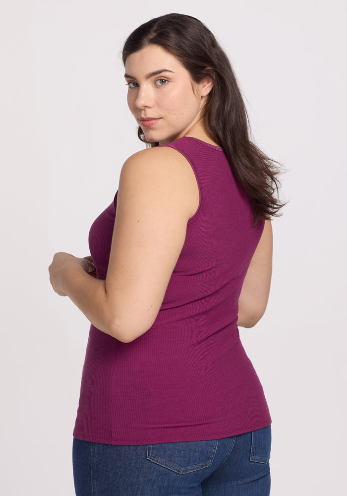 Vivi Ribbed Tank Top for Women - Soft Stretchy Jam Berry Color - Perfect for Casual Wear, Layering & Summer Outfits