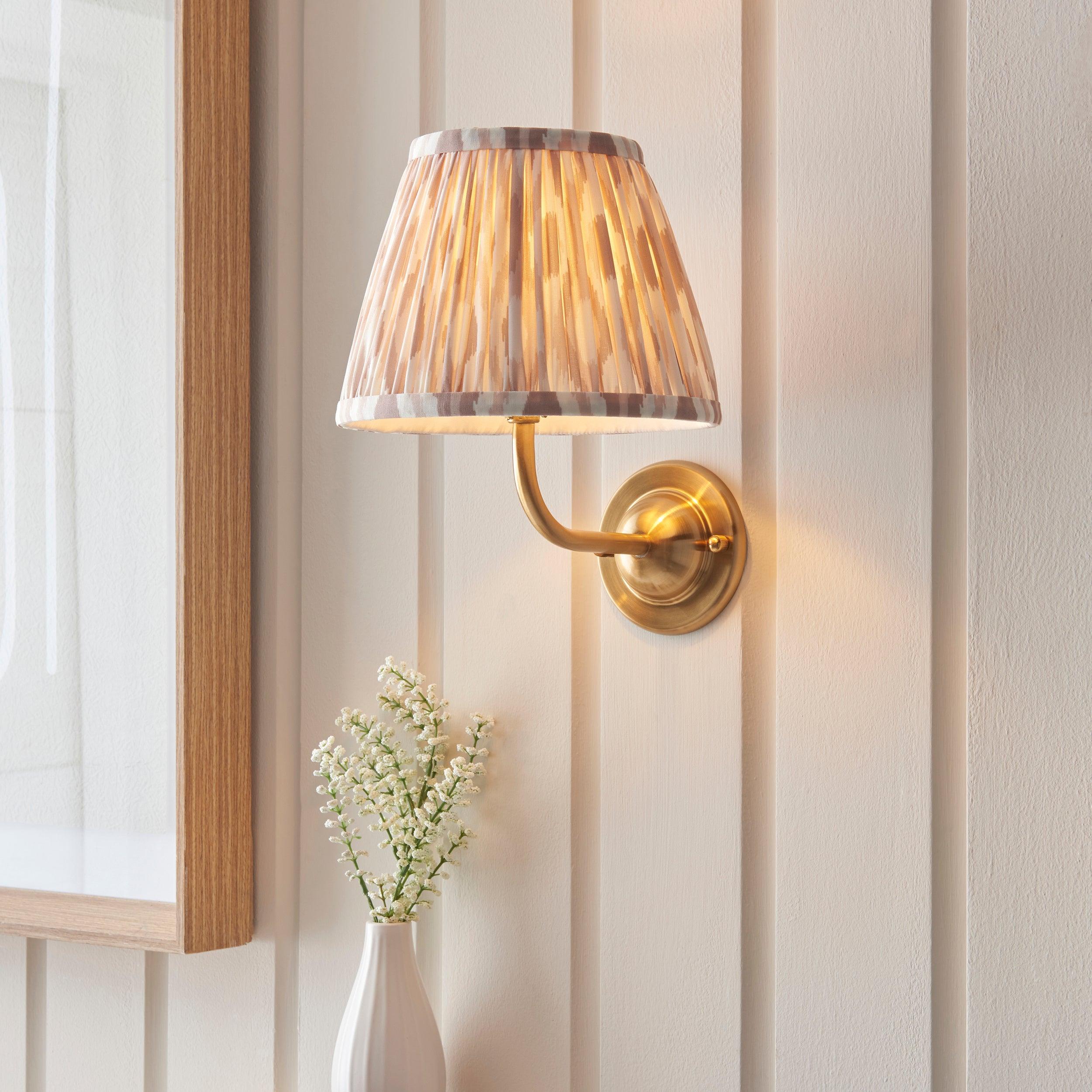 Brass Wall Light with Dome Arc Design & Ikat 20cm Neutral Shade - Perfect for Bedroom, Living Room, and Hallway Lighting Decor