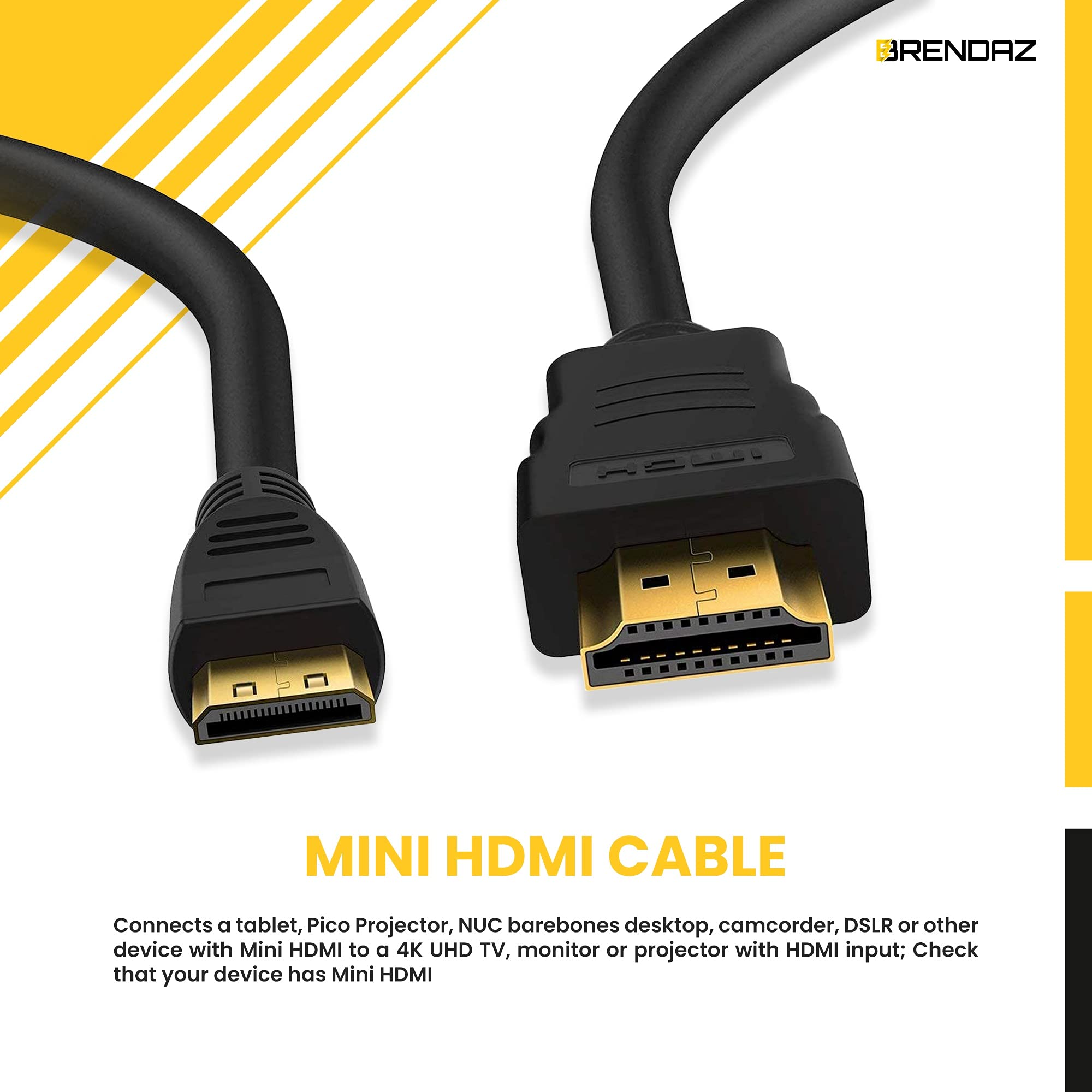 BRENDAZ Mini HDMI to HDMI Cable (15ft) - Compatible with Nikon D3300, D3200, D5300, D5600, D7000, D7100, D7200, D3, D300s, D3x DSLR Cameras - High-Speed Digital Video Audio Transmission for Photography & Home Theater Setups