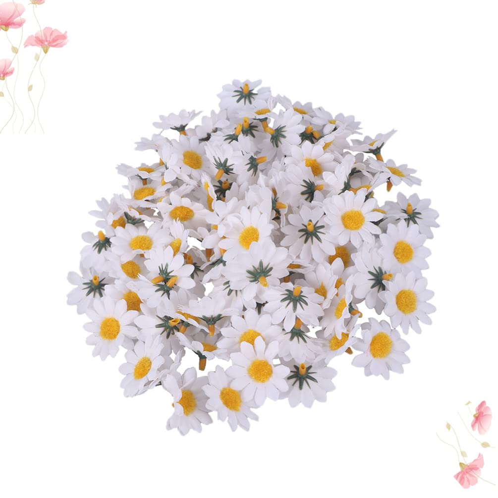 FOMIYES 200pcs Artificial Daisy Flower Heads - DIY Fabric Floral Decorations for Wedding, Home, Cake, Crafts | Fake Chrysanthemum & Daisy Trims | White Handmade Fake Flowers for Arrangements