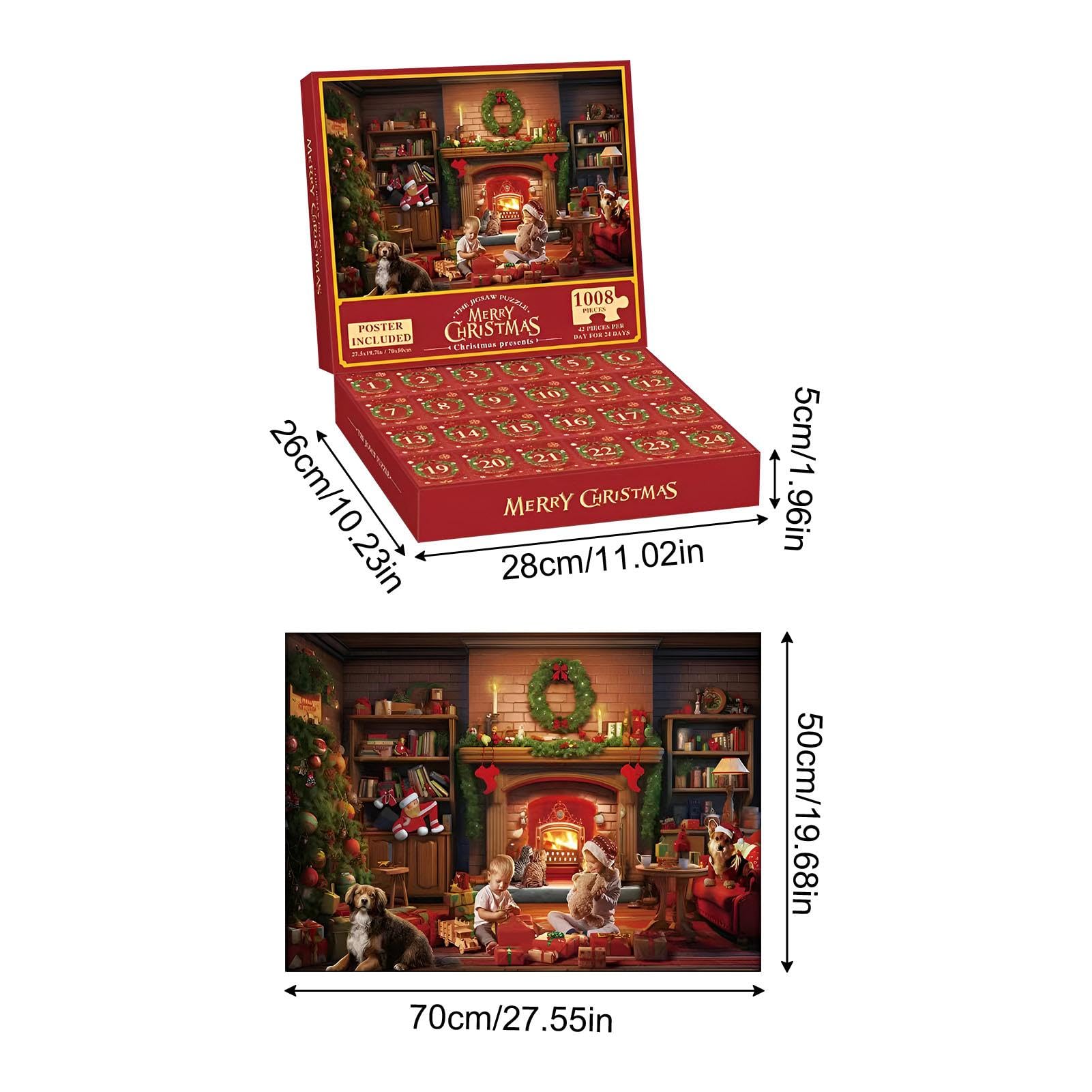 Christmas Countdown Puzzle - 1008 Piece Advent Calendar Puzzle, Festive Holiday Countdown Game | 24-Day Christmas Puzzle for Adults & Kids, Seasonal Family Activity for Holiday Decor & Gift Giving