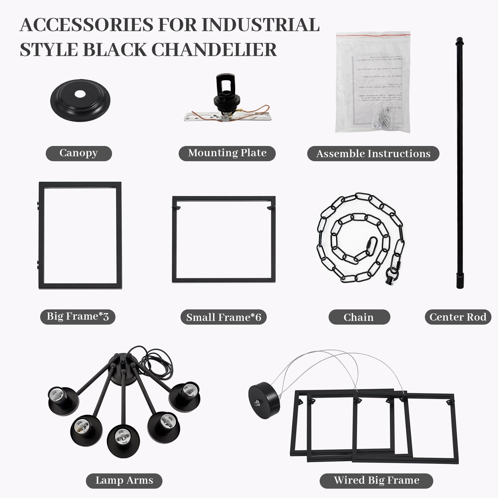 5-Light Black Geometric Chandelier - Adjustable Height Modern Industrial Pendant Light for Dining Room, Kitchen Island, Living Room, Bedroom & Entryway - Farmhouse Style Ceiling Fixture (Bulbs Not Included) - Perfect for Home Decor, Restaurant Lighting and Office Spaces