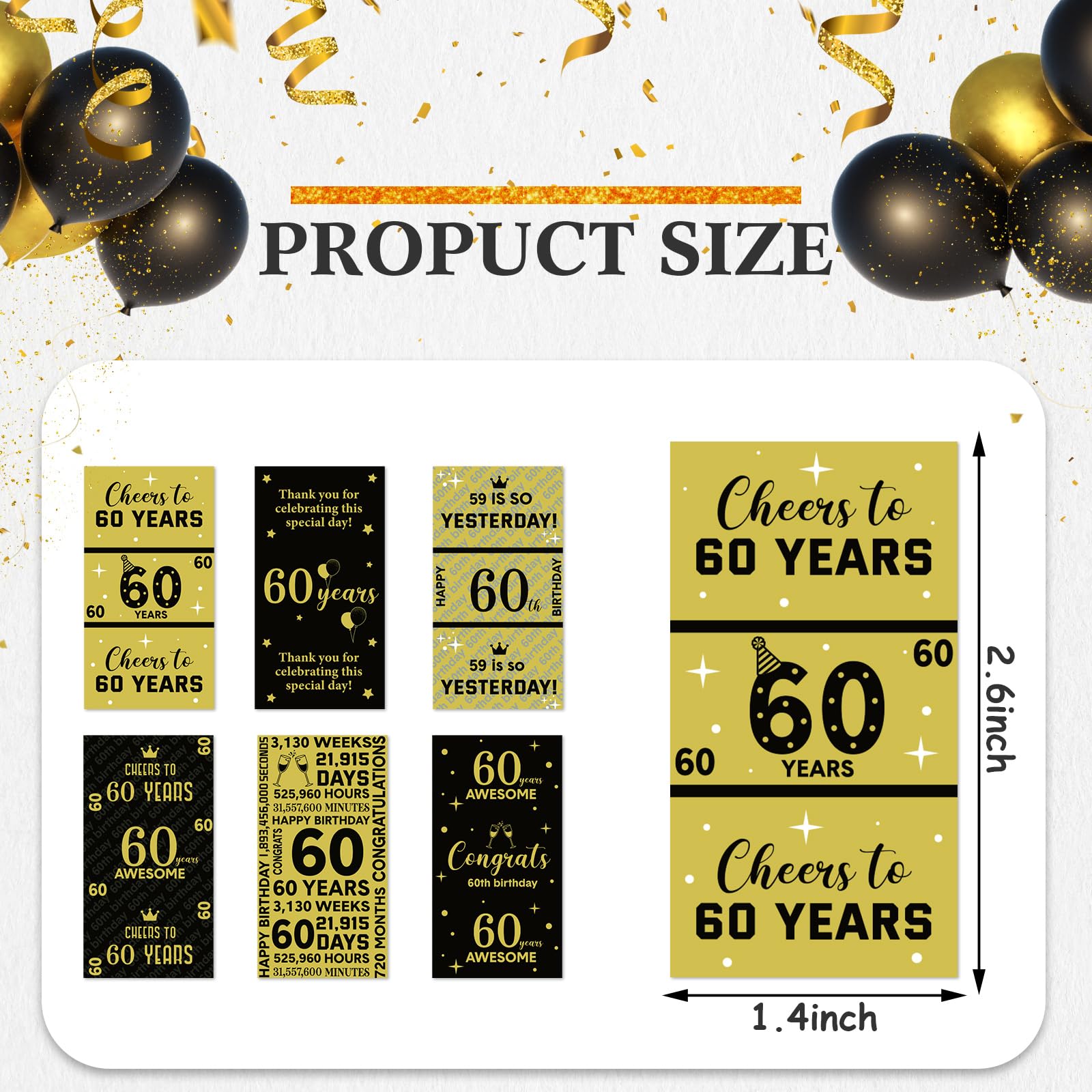 Tenare 90 Pcs Black & Gold 60th Birthday Candy Bar Wrappers - Chocolate Decoration Labels for Anniversary Party Supplies | Perfect for Milestone Celebrations, Candy Buffets & Themed Events