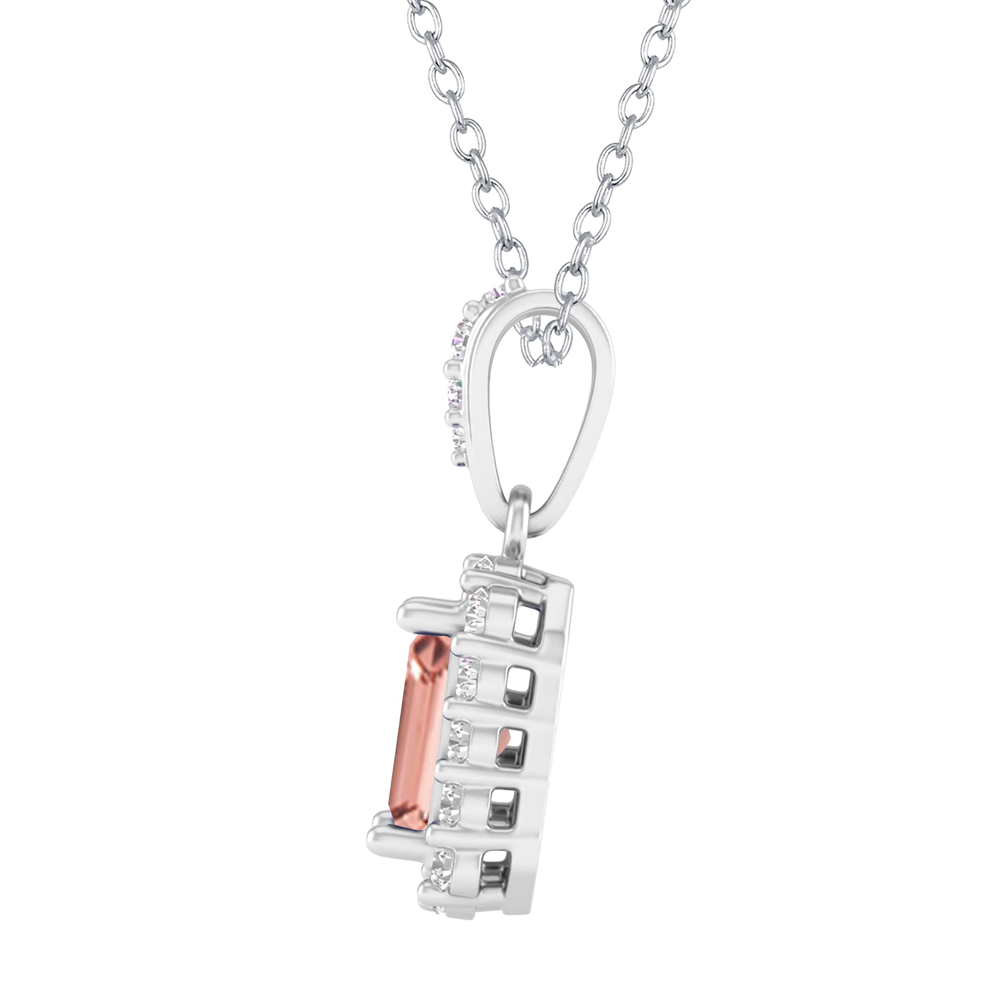 Morganite & White Topaz Halo Pendant Necklace - Sterling Silver with 18