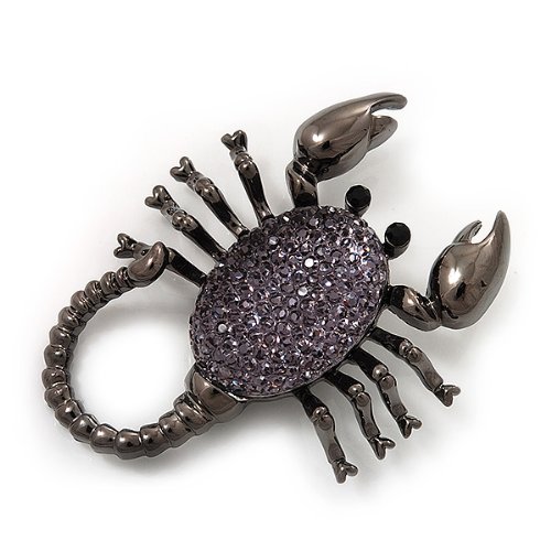 Gun Metal Finish 'Scorpion' Diamond Brooch Pin - 5.5cm Elegant Jewelry for Women, Perfect for Evening Dresses, Blazers & Special Occasions