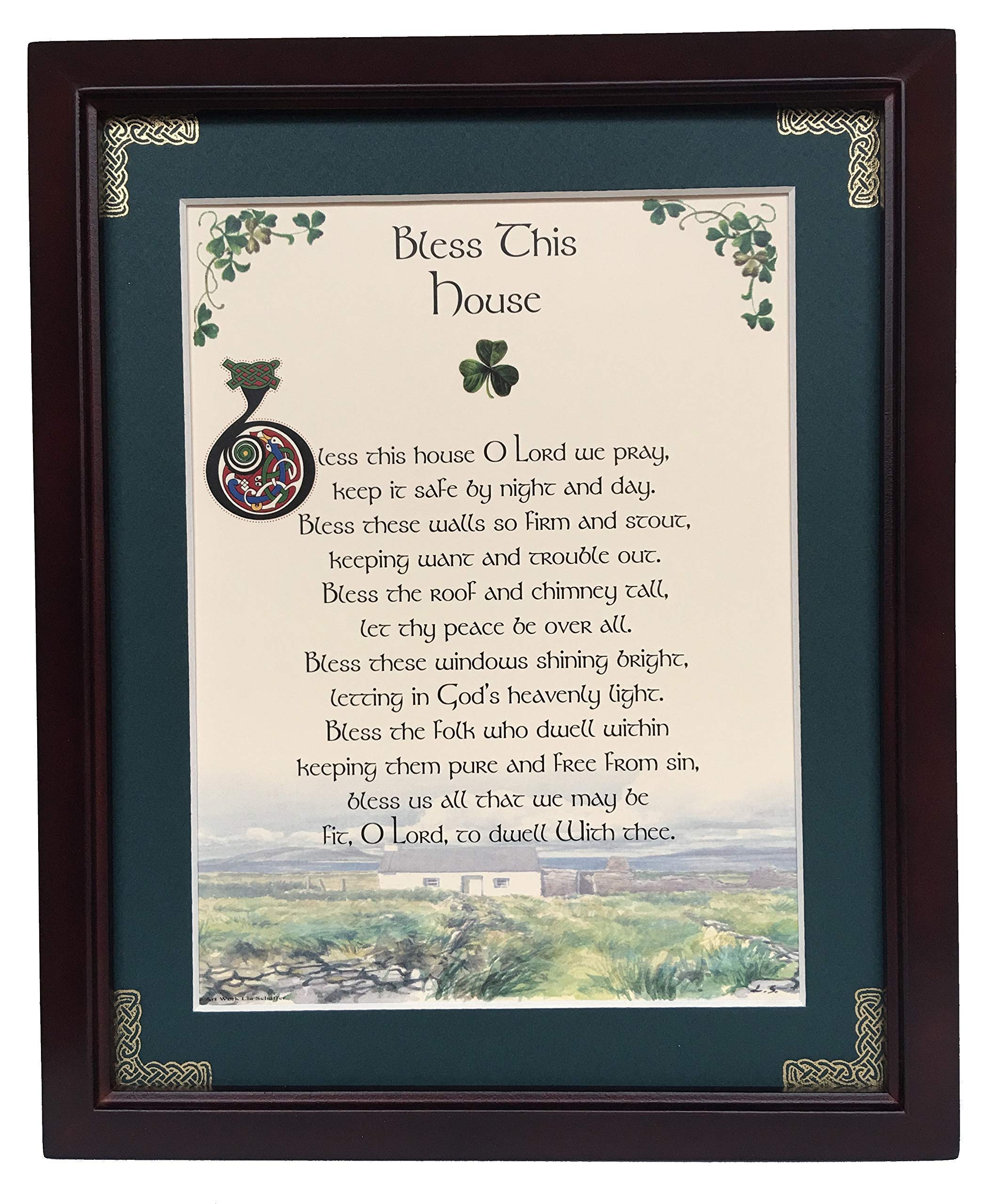 Personalized 'Bless This House' Framed Wall Art with Green Mat - Perfect for Home Decor, Housewarming Gifts & Christian Blessings