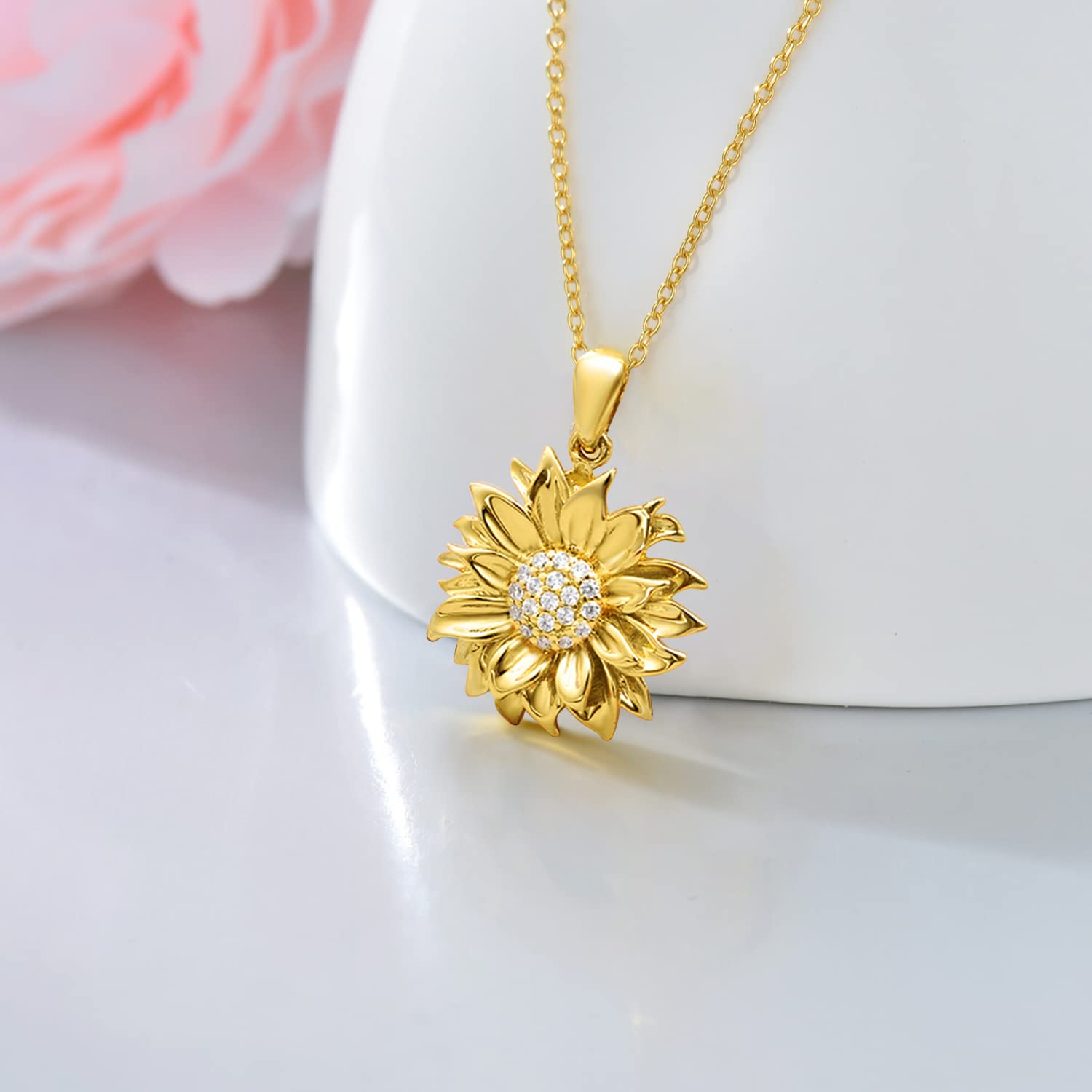18K Gold Plated Sterling Silver Sunflower Pendant Necklace for Women - Nature Inspired Diamond Sunflower Jewelry | Perfect Anniversary, Mother's Day & Birthday Gift for Her | Adjustable 18-20 Inch Chain | Ideal for Weddings, Date Nights & Special Occasions