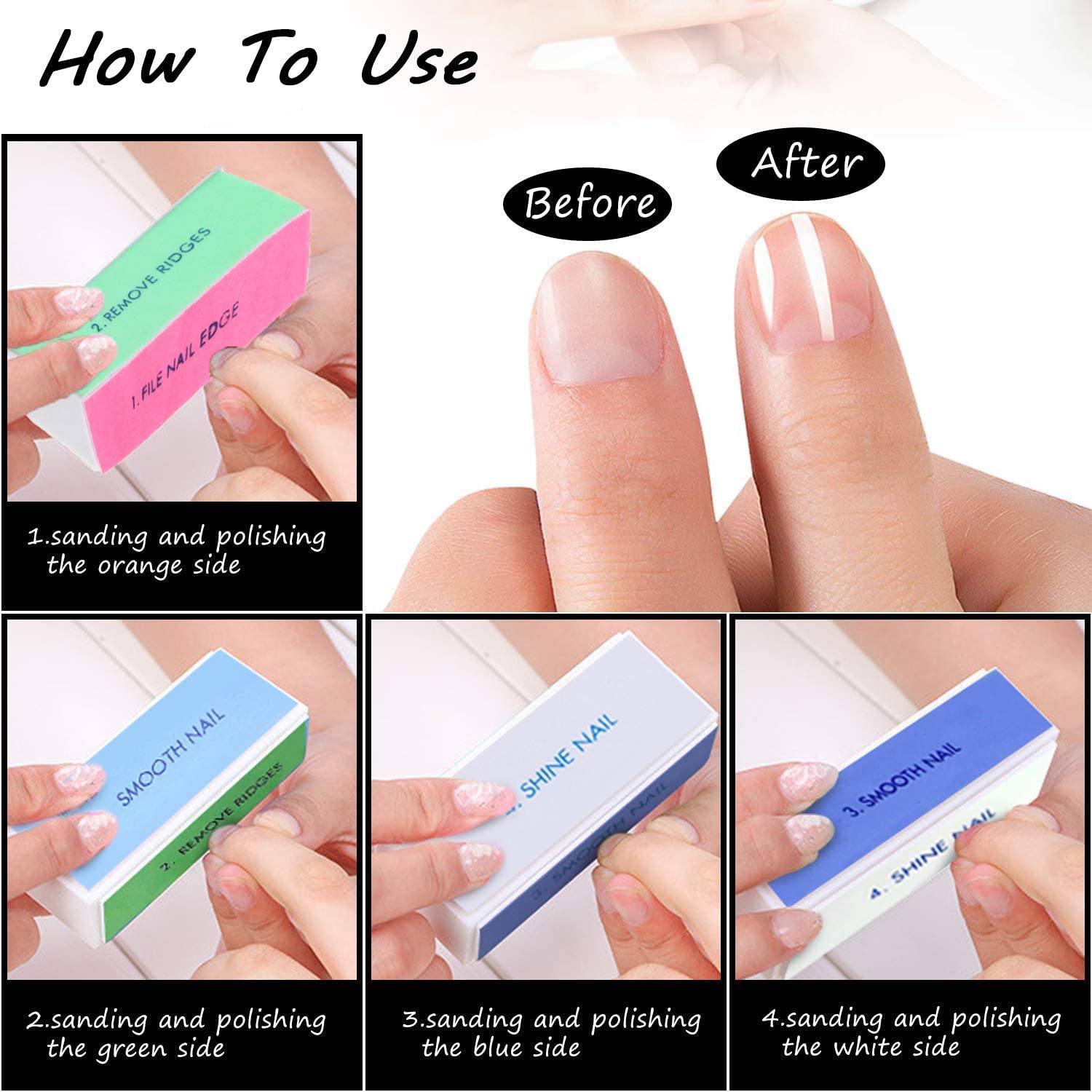 2Pcs Professional 4-Sided Nail Buffer Blocks - 4 Grit Nail Files for Manicure & Pedicure, Nail Polish Buffing & Sanding | Perfect for Home Salon, Nail Care & DIY Beauty Treatments