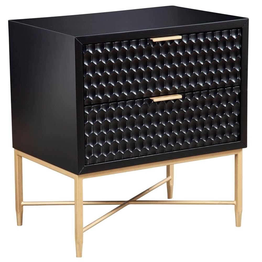 Modern Black Wood Nightstand with 2 Drawers - Trent Home Contemporary Bedside Table for Bedroom, Living Room & Office Storage