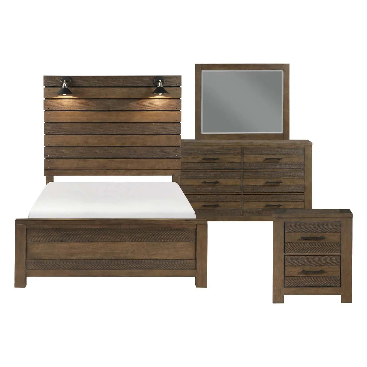 Conway 5-Piece Bedroom Set 1497 - Queen Size Bed Frame, Nightstand & Dresser - Modern Farmhouse Style Furniture for Master Bedroom & Guest Room
