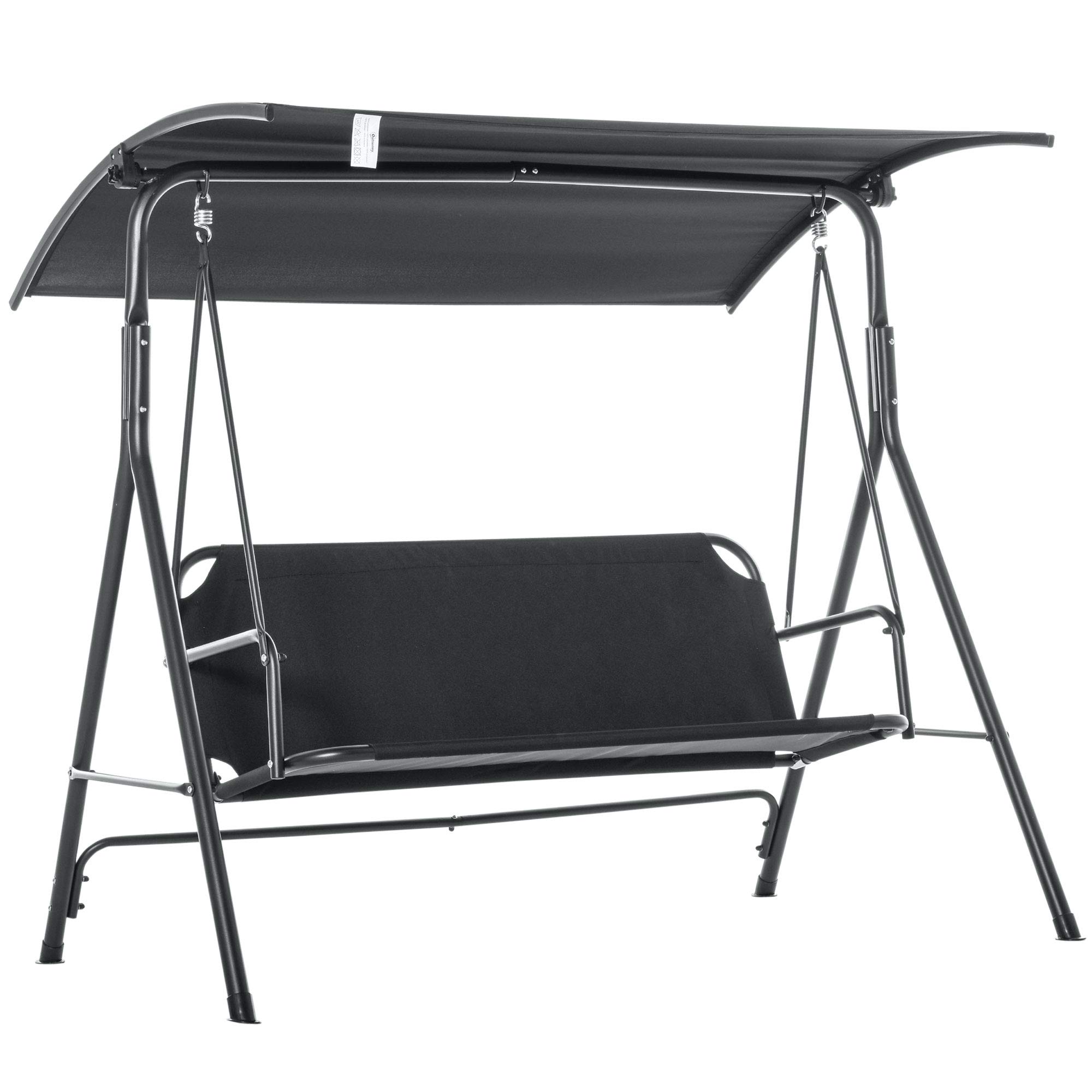 Outsunny 3-Person Outdoor Patio Swing Chair with Adjustable Sun Shade Canopy - Heavy-Duty Steel Frame & Comfortable Rocker Bench (Black) - Perfect for Backyard, Garden, and Poolside Relaxation