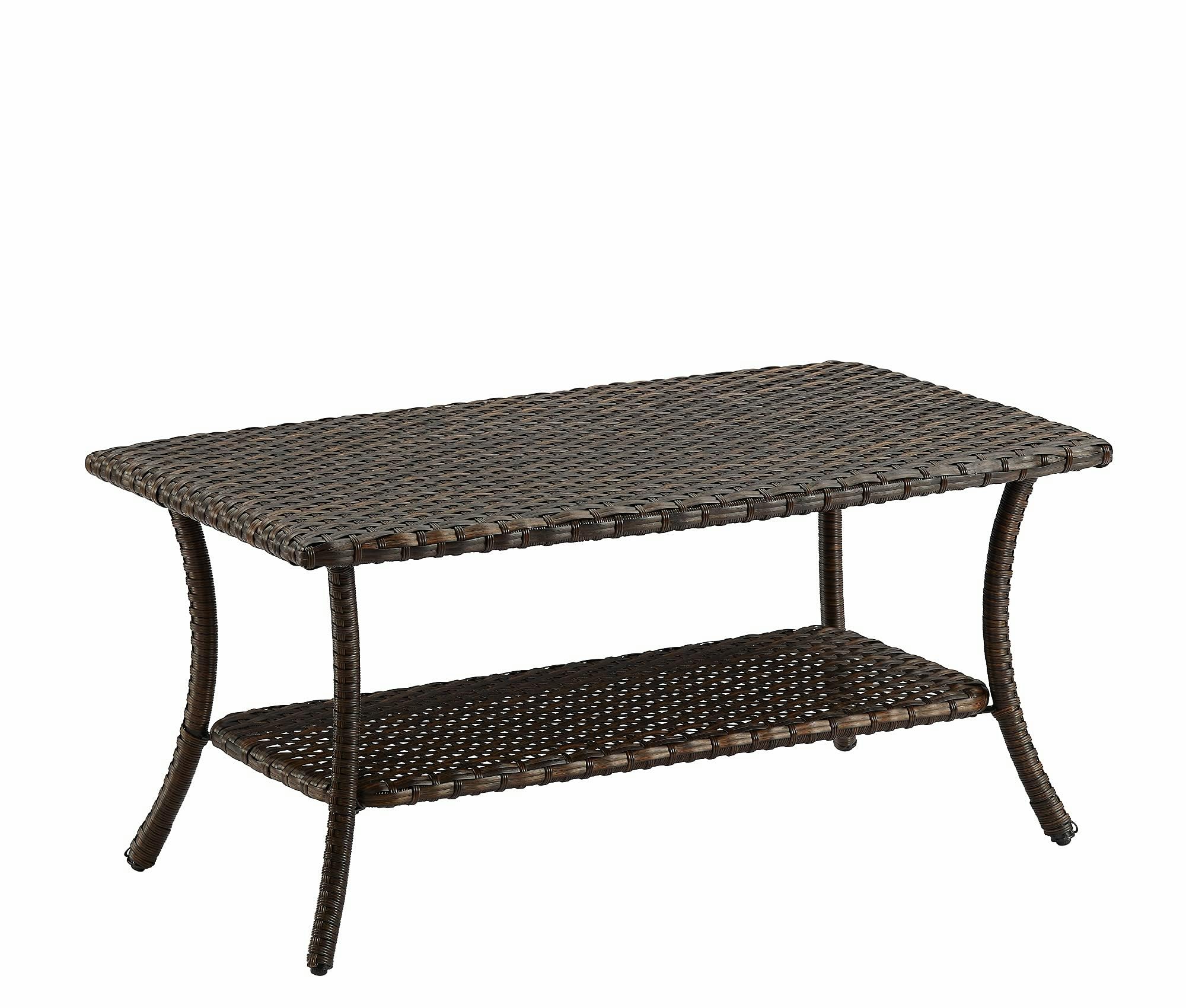 2-Tier Rattan Wicker Coffee Table with Storage Shelf - 42 x 19.5 x 23.5 Inches Brown Rectangular Patio Side Table - Perfect for Living Room, Balcony, and Outdoor Spaces