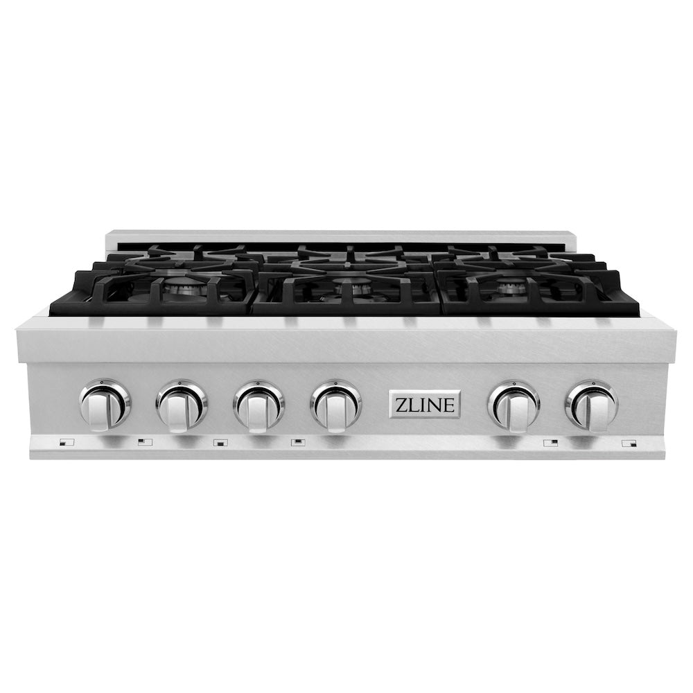 ZLINE 36 Inch 6-Burner Gas Rangetop with Porcelain Cooktop in Satin Stainless Steel - Professional Grade Stove for Home Kitchen & Commercial Use (RTS 36)