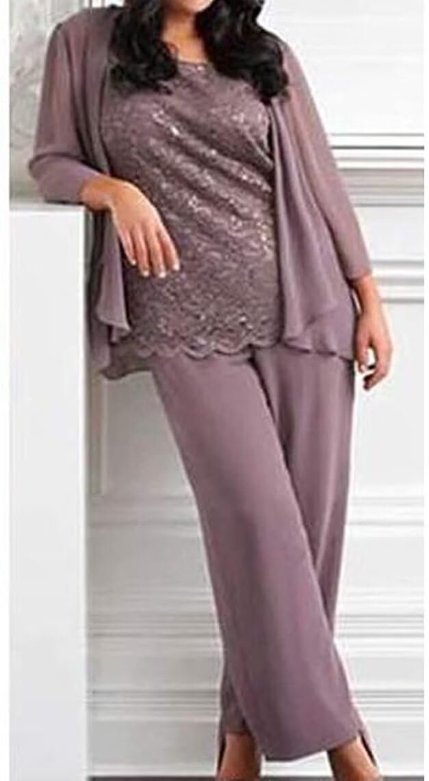 Elegant 3-Piece Mother of the Bride Pant Suit Set - Lace Formal Evening Dress for Wedding Guests & Groom (MT069) | Perfect for Weddings, Receptions & Special Occasions
