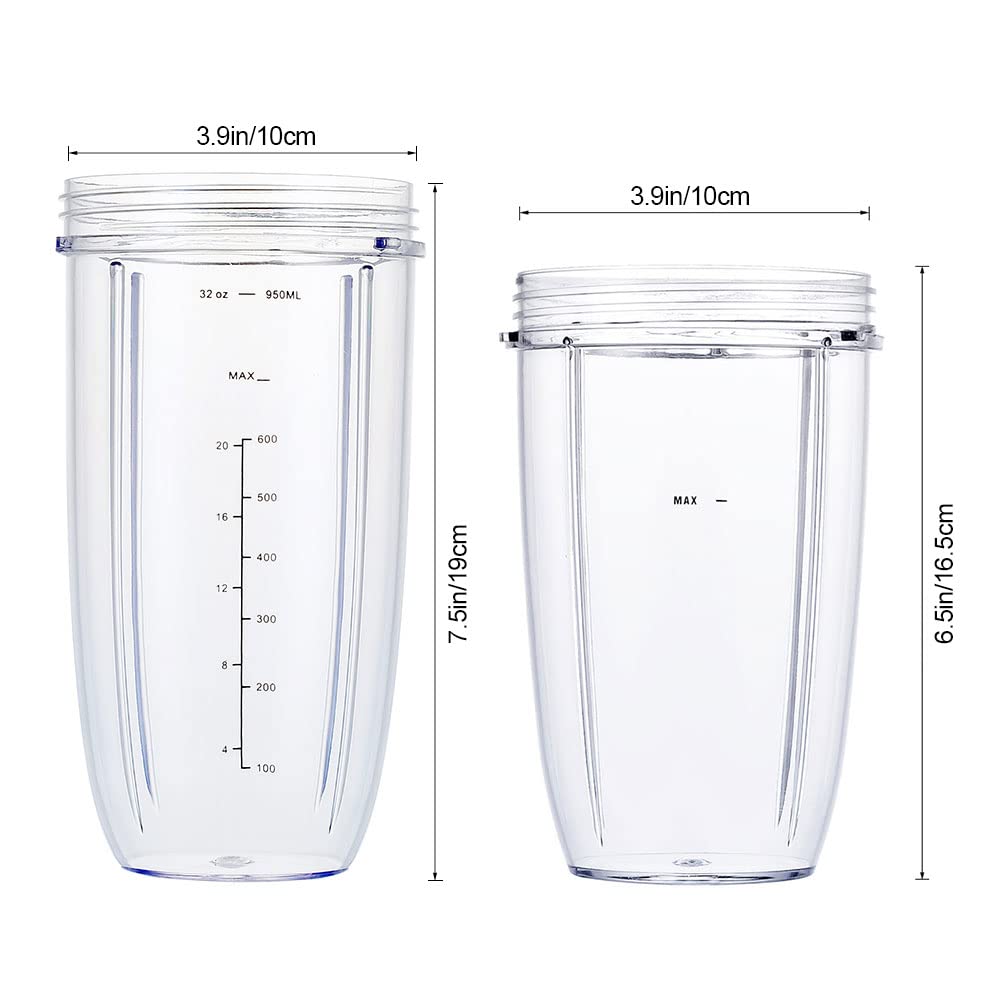 Nutribullet Blender Replacement Cups - 32oz & 24oz Cups with Flip Top Lid, Flat Lid & Rubber Gasket - Compatible with Nutri Bullet 600W/900W Blenders (6 Pack) - Perfect for Smoothies, Protein Shakes & Meal Prep On The Go