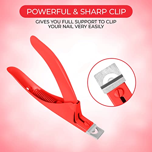 Professional Acrylic Nail Clippers - Stainless Steel Adjustable Fake Nail Clipper for Home Salon & Nail Art | Perfect Gift for Women | Ideal for Acrylic Nails, Manicures & Pedicures (Red)