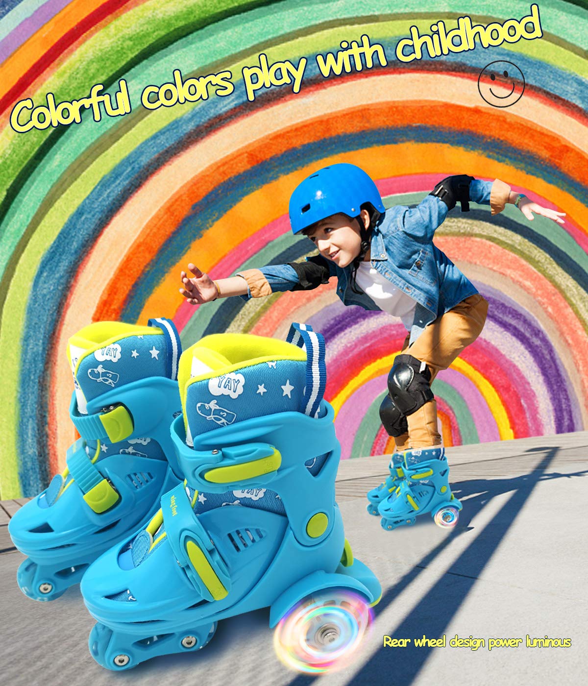 **Adjustable Light Up Roller Skates for Kids - Glow in The Dark Wheels for Girls & Boys (Ages 3-9) - Perfect for Indoor & Outdoor Play, Birthday Gifts, and Roller Skating Rinks**