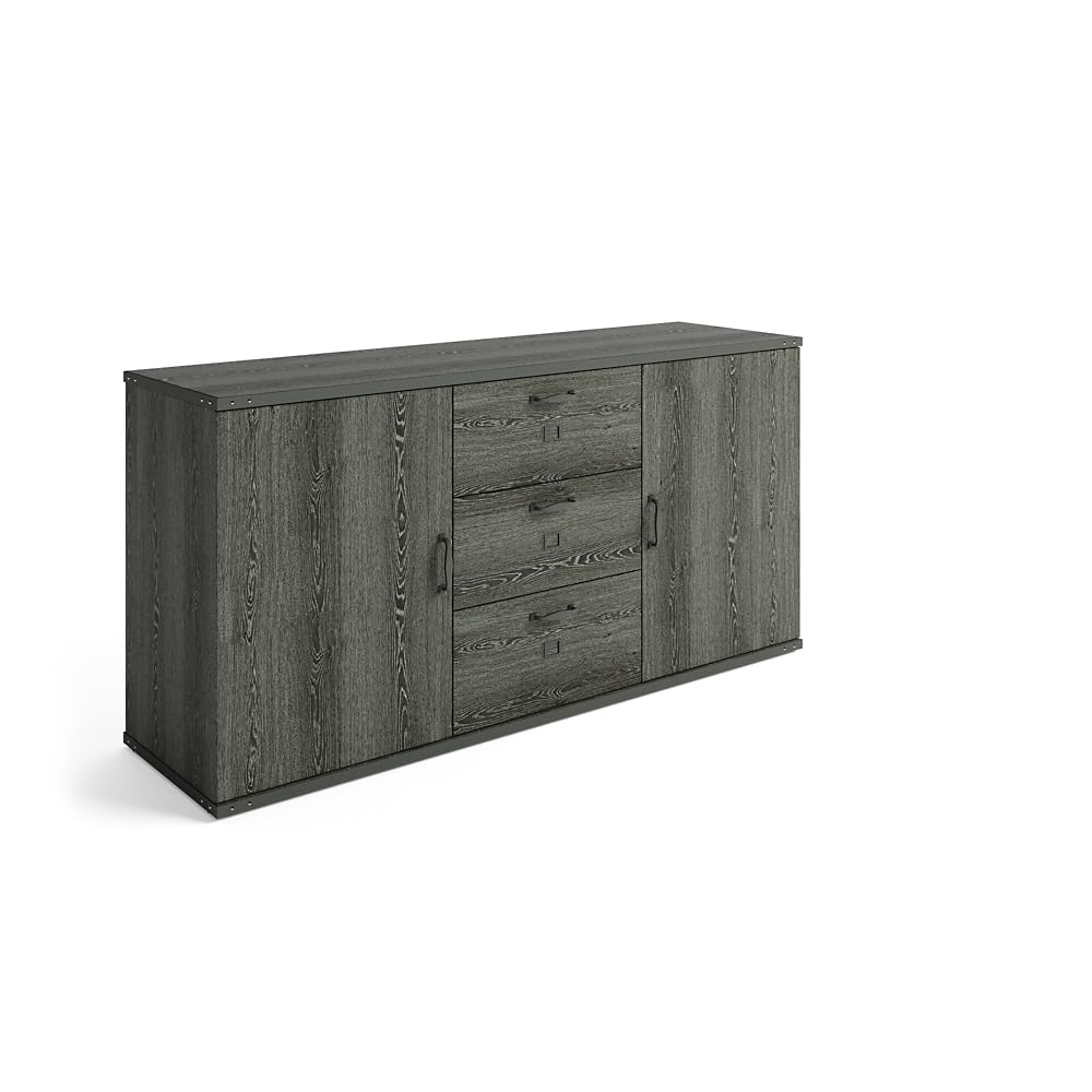 Modern Office Credenza with Storage & Drawers - Weathered Gray Laminate 72