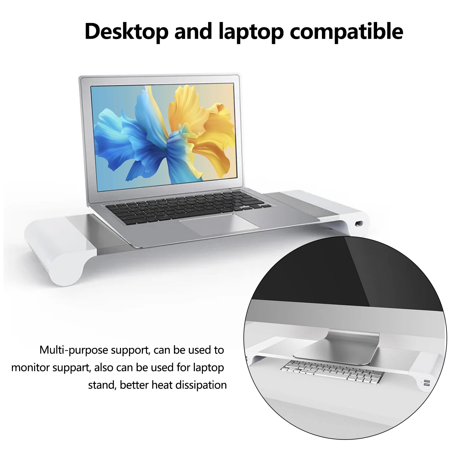 Portable Monitor Stand Riser with USB Charging - Adjustable Laptop & Desktop Computer Stand, TV Desk Organizer for Home Office & Gaming Setup
