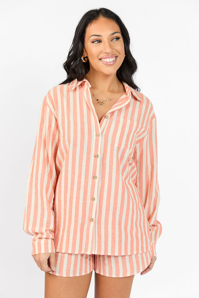 With The Tide Coral Striped Button Up Shirt for Women - Beach Vacation & Summer Outfit Essential | FINAL SALE