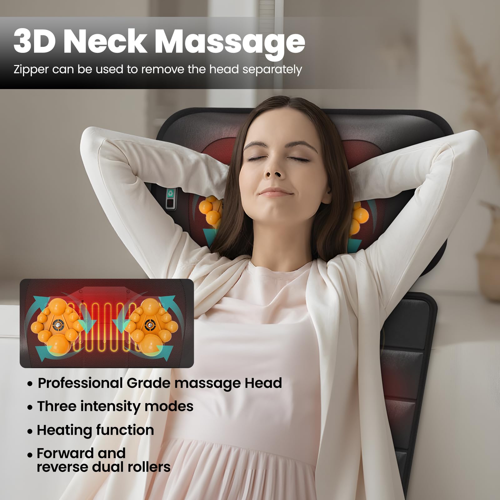 Detachable Neck Massager & Full Body Massage Mat with 10 Vibrating Motors, Heating Function & 9 Speed Settings - Black - Perfect for Home, Office, and Relaxation Therapy