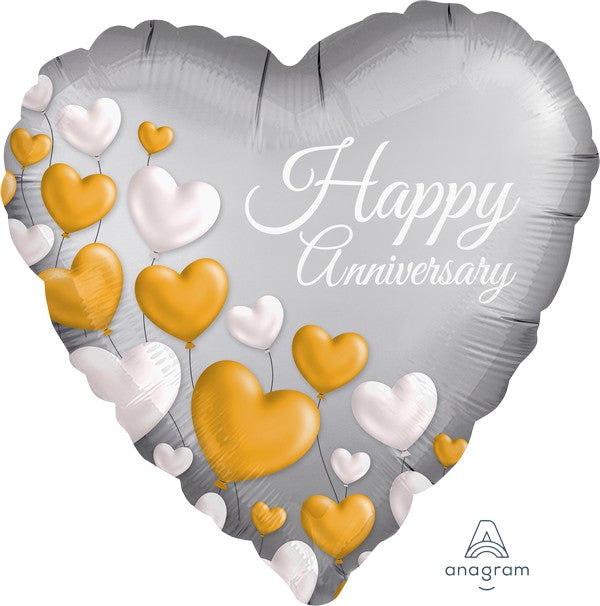 45cm Standard Satin XL Anniversary Platinum Hearts Balloon - Premium Party Decor for Weddings, Birthdays & Romantic Celebrations