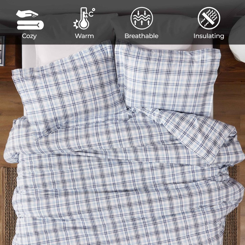 Soft Plaid Flannel Cotton Duvet Cover Set - Classic Farmhouse Style for Cozy Bedroom Decor | Perfect for Winter, Guest Rooms & Rustic Home Styling