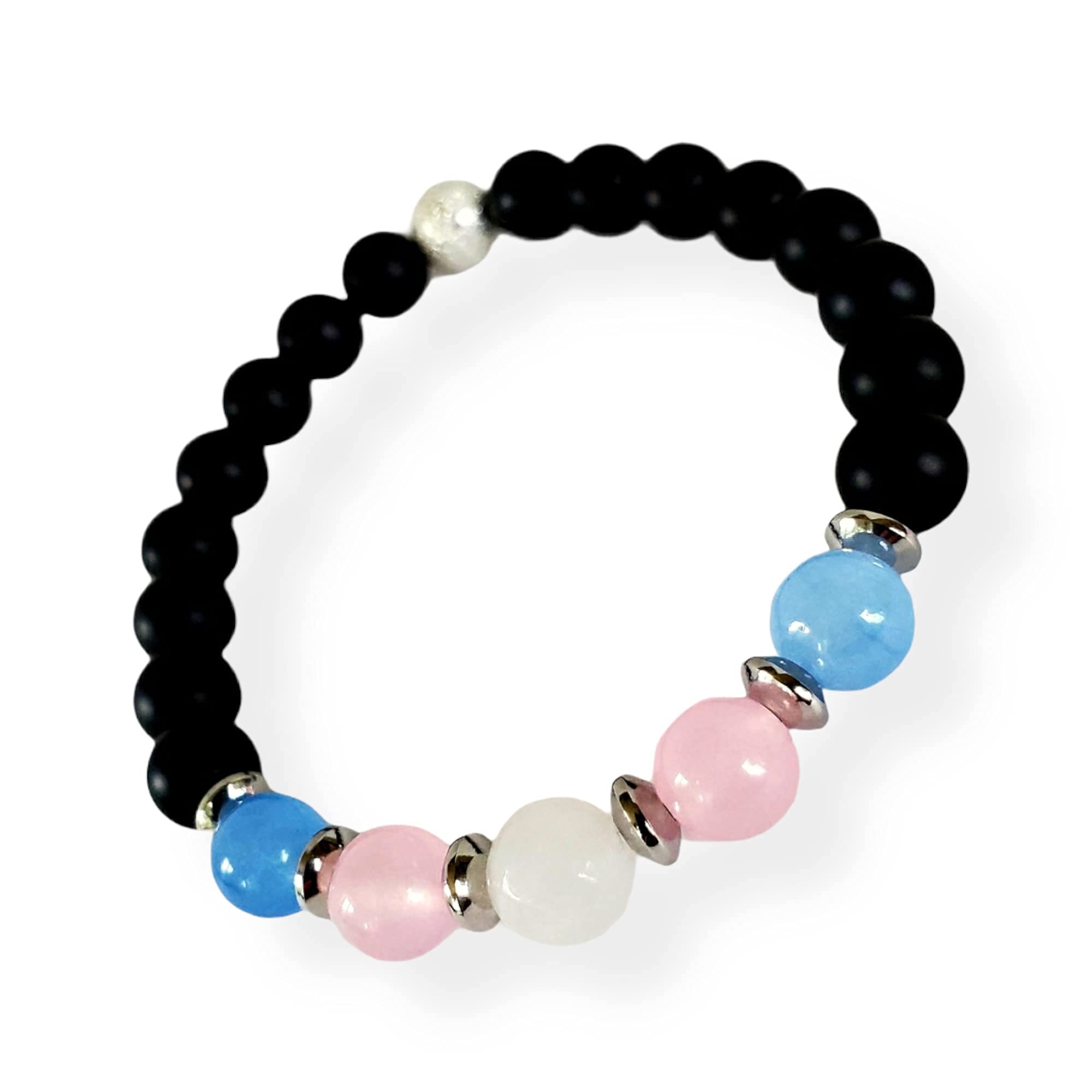 Trans Flag Bead Bracelet - Healing Crystal for Love & Protection | Pride Gift