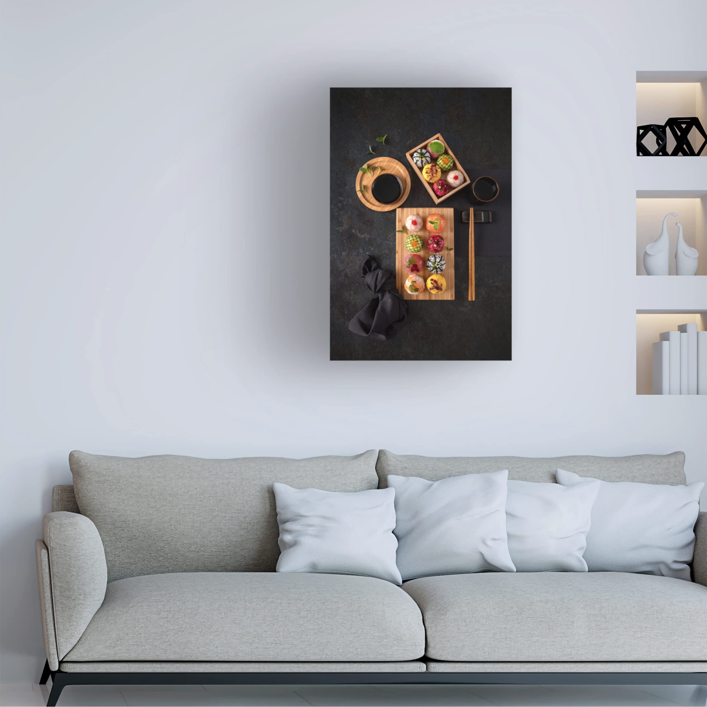Trademark Fine Art 'Temari Sushi' Canvas Wall Art Print by Diana Popescu - Japanese Food Decor for Kitchen, Dining Room & Sushi Restaurant