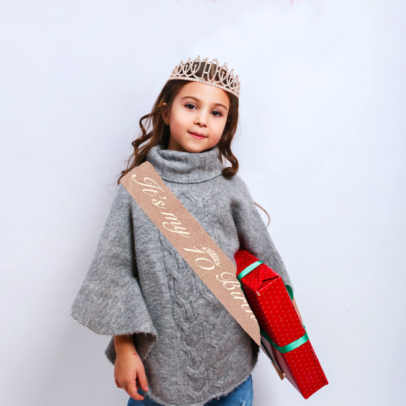10th Birthday Party Decorations for Girls - Rose Gold Sash, Crown/Tiara, Candles & Cake Topper Set | Perfect 10 Year Old Girl Birthday Gifts & Party Supplies | Ideal for Birthday Celebrations, Photo Shoots & Special Occasions