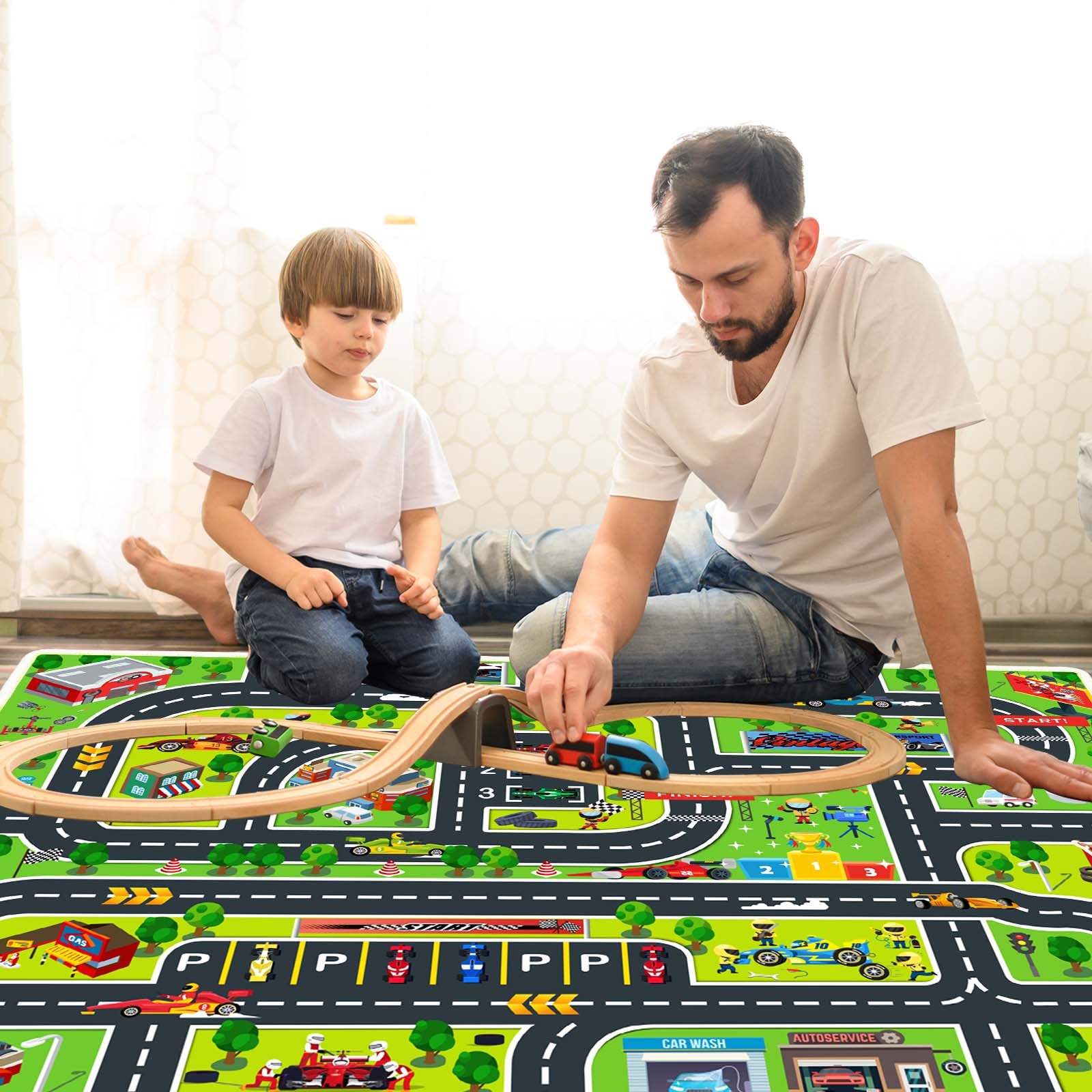 Kids Play Rug - Race Car Game Carpet for Playroom, Classroom & Bedroom | 3.9x5.9ft Non-Slip Floor Mat | Perfect for Pretend Play, Learning & Room Decor